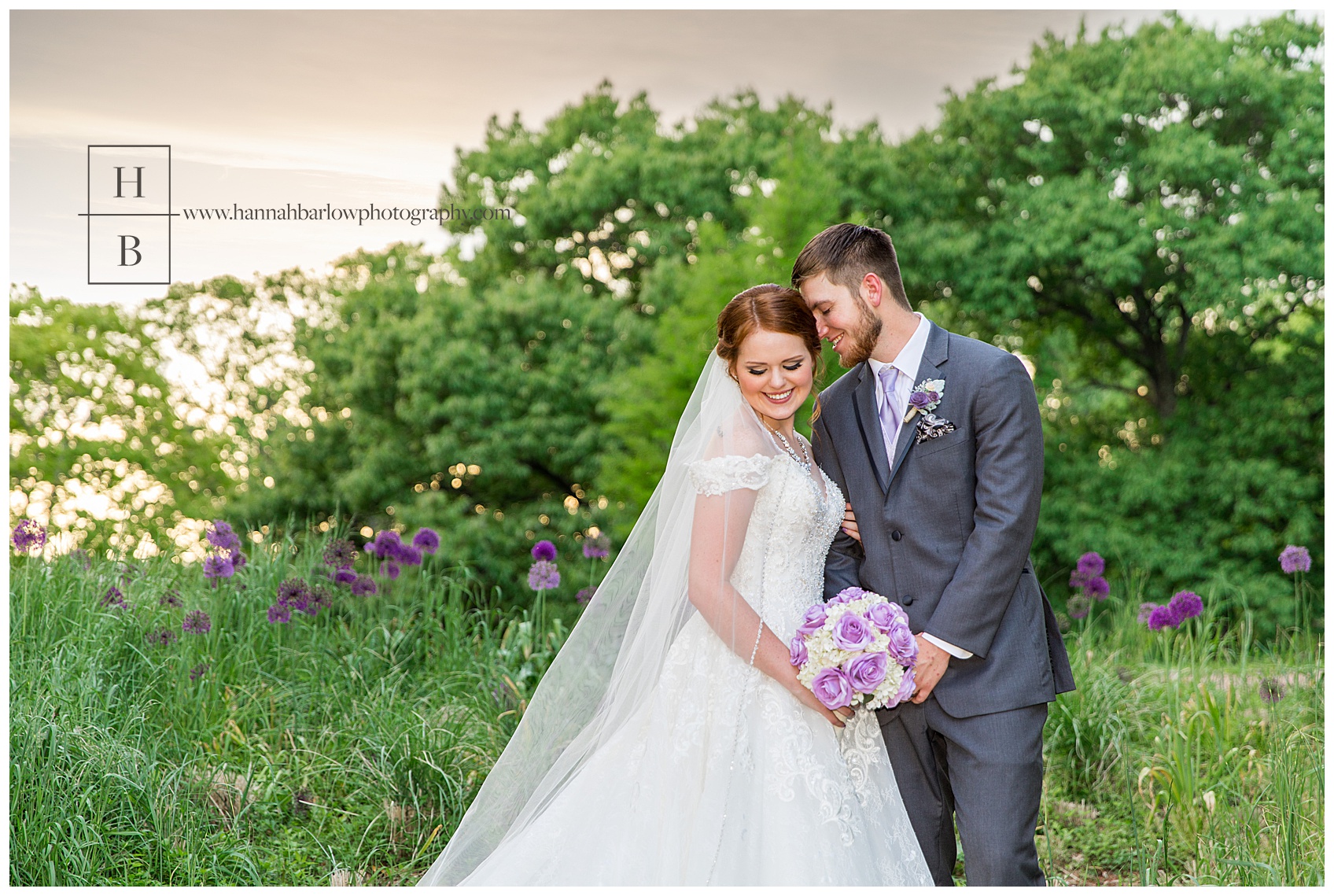 Bride and Groom Purple Flower Sunset Photo Oglebay