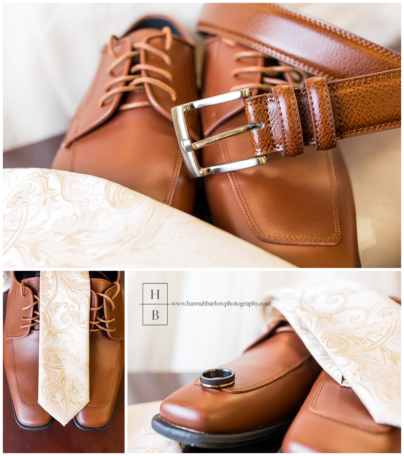 University Club Wedding Groom Detail Photos Shoes, Tie, and Belt