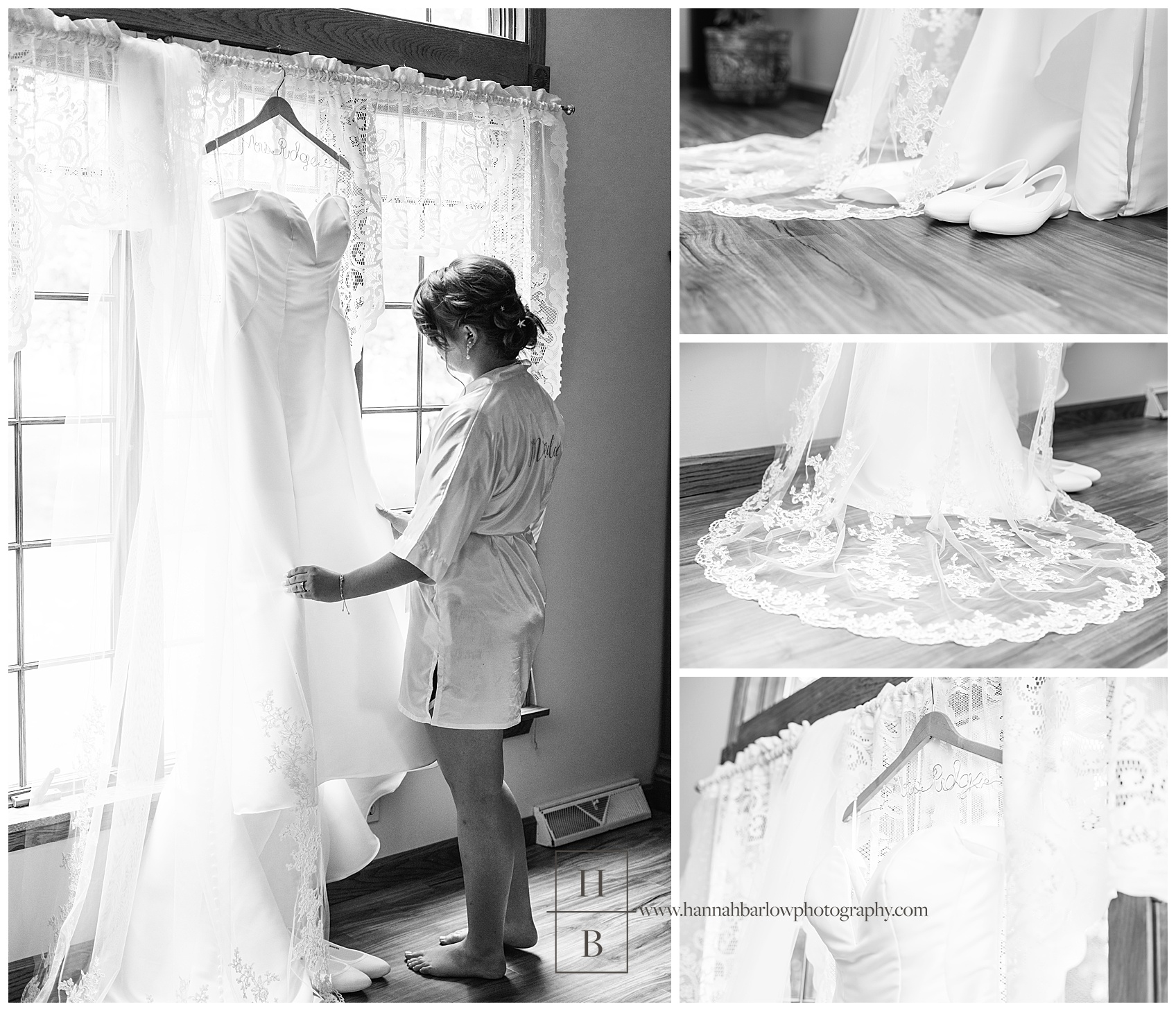Bride Admiring Bridal Gown