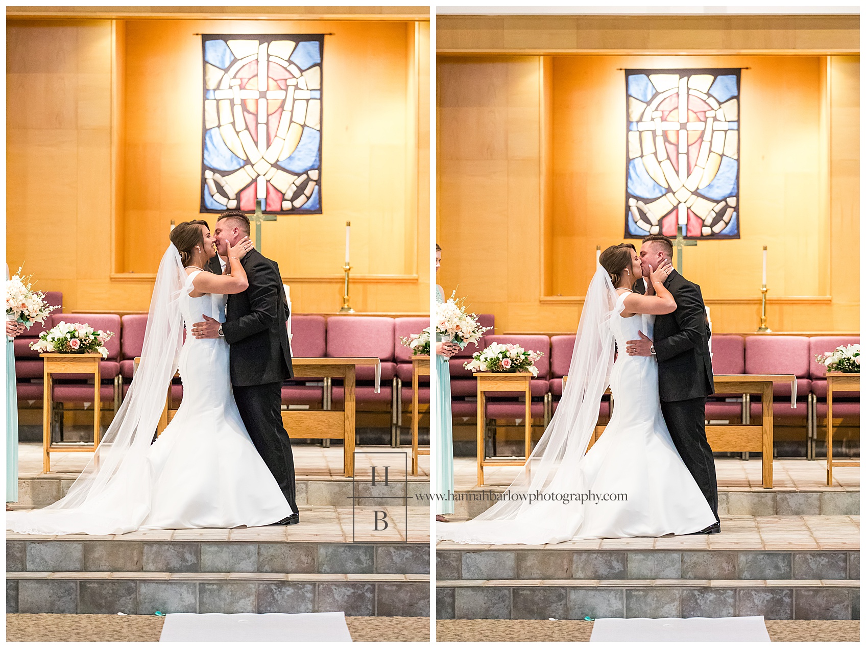 Bride and Groom First Kiss at Youngstown Ohio Wedding Ceremony