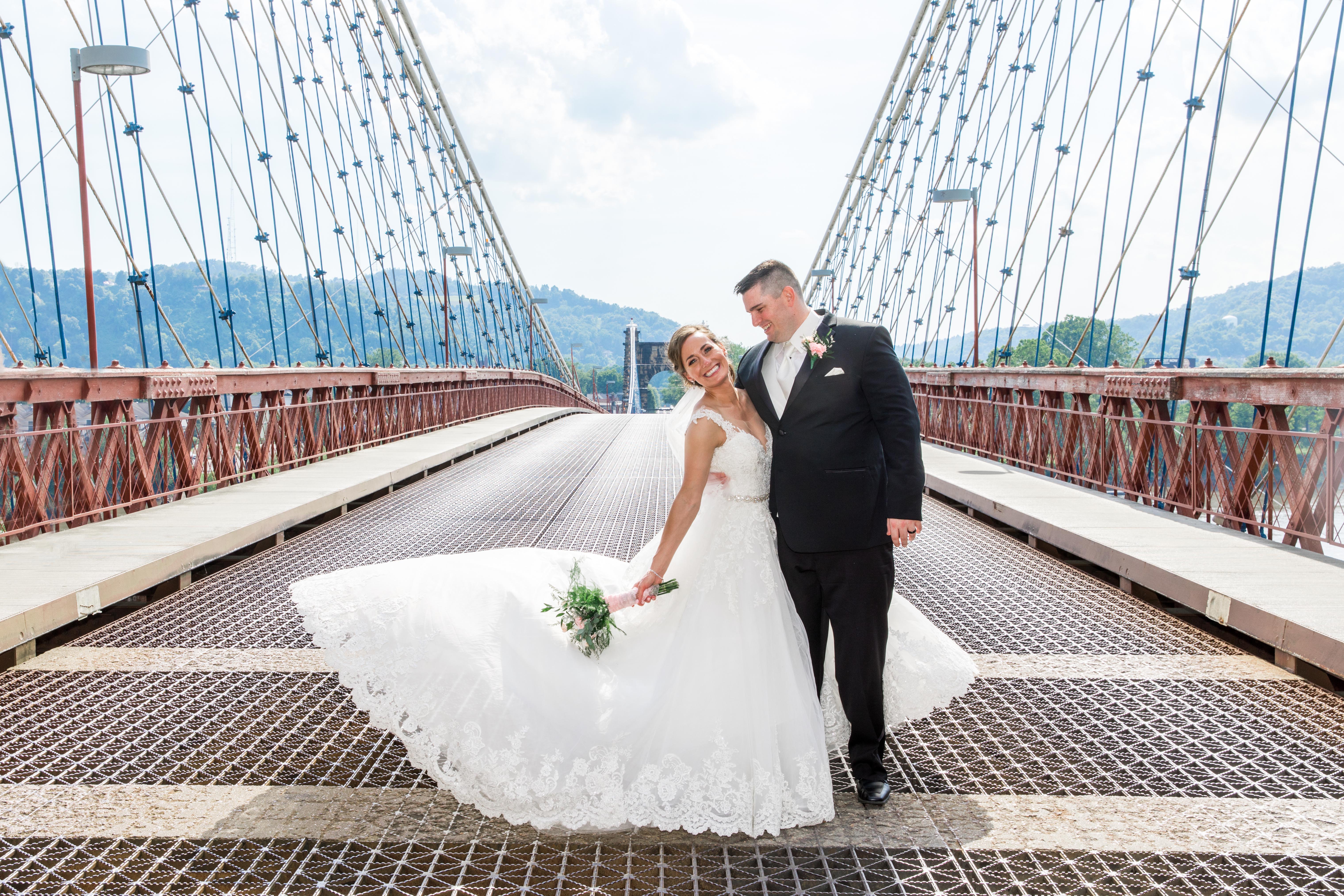 Bride and Groom on Wheeling Suspension Bridge