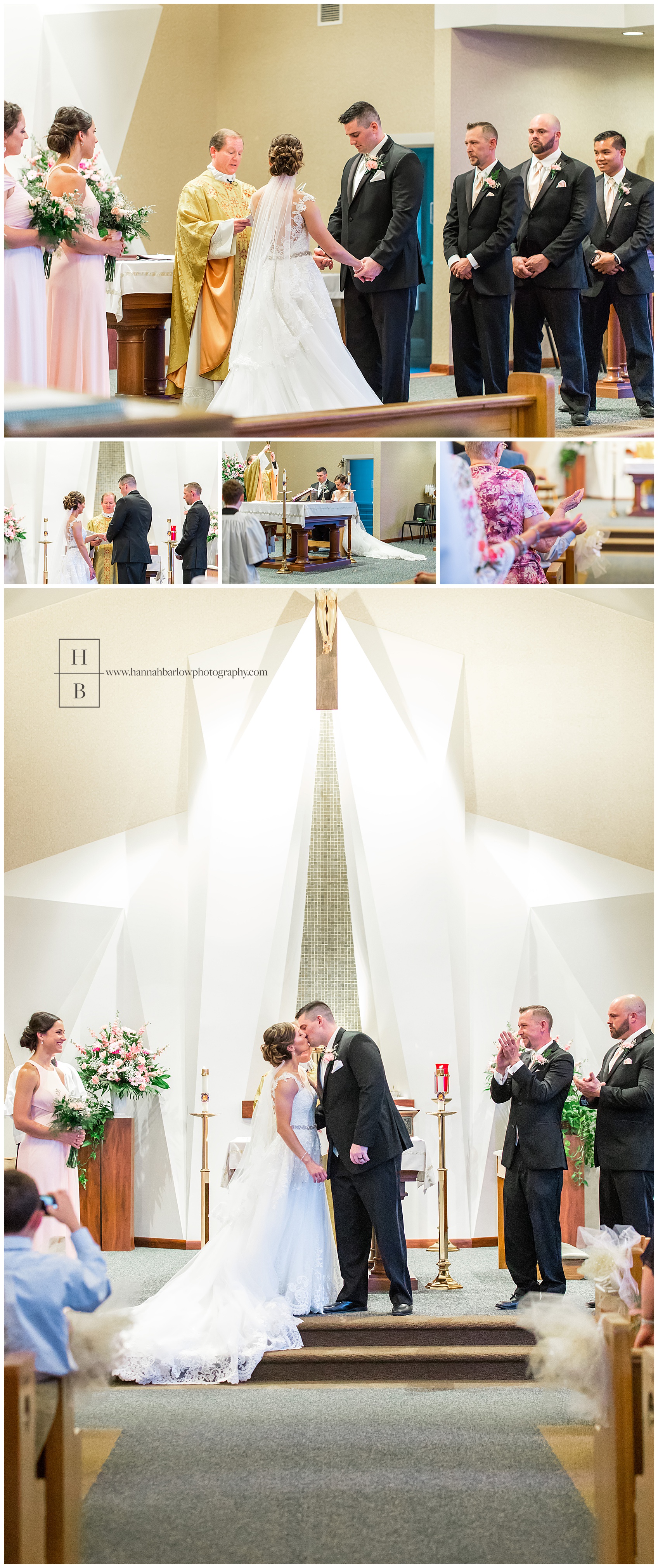 Our Lady of Peace Catholic Wedding Ceremony with First Kiss