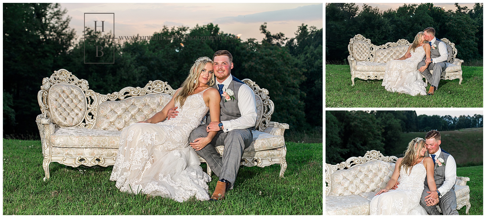 Bride and Groom on Couch at Bella Amore During Sunset