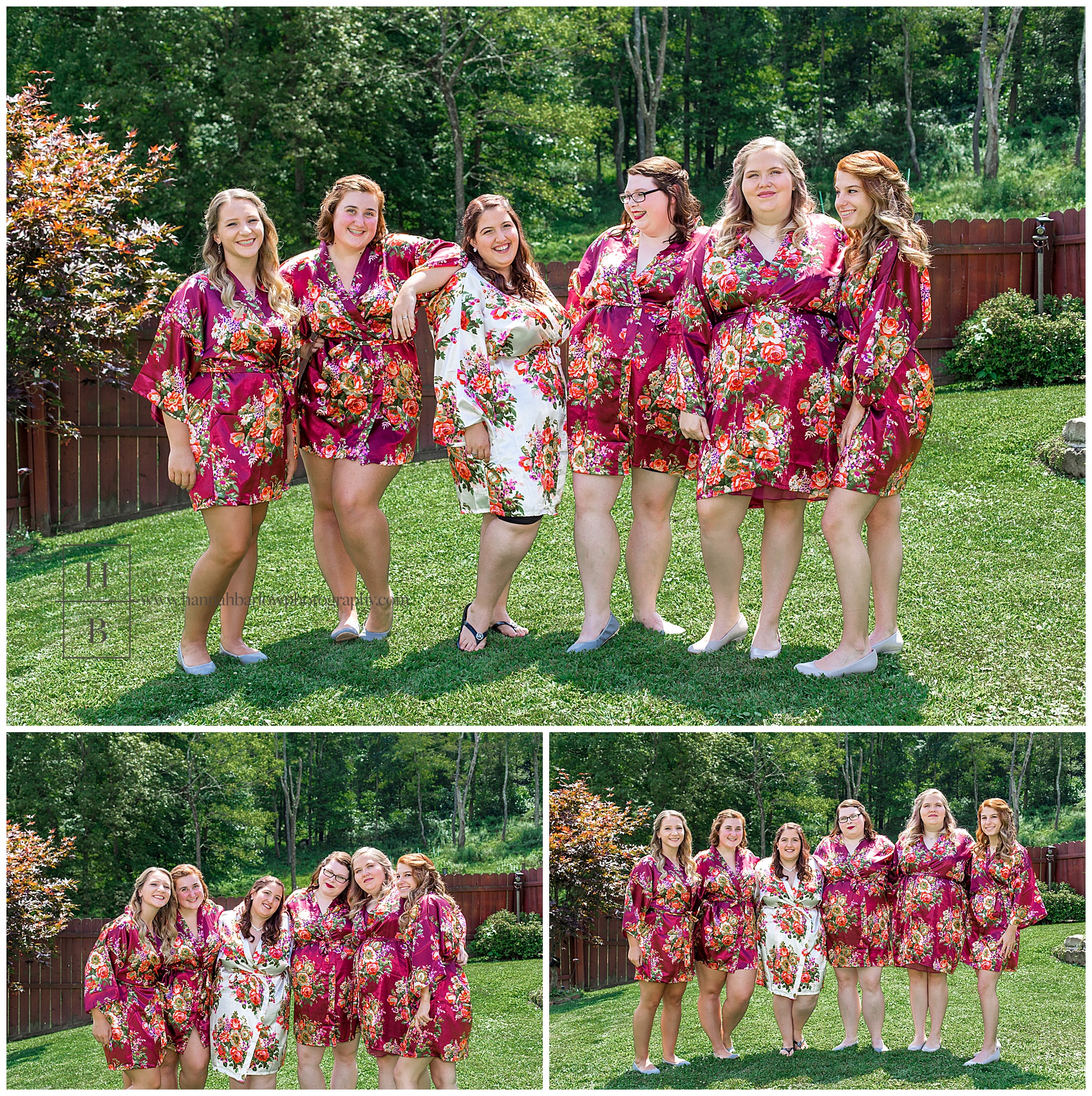 Bride and Bridesmaids in Wine Colored Wedding Robes