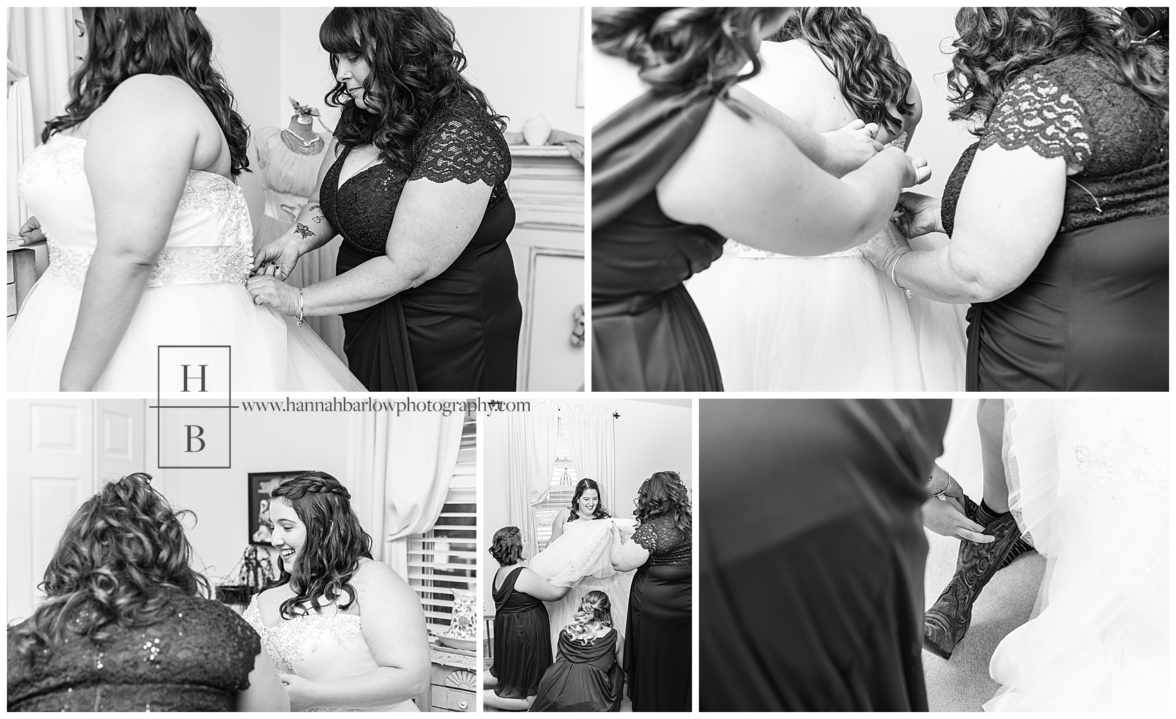 Black and White Photos of Bride Getting Ready in Burgettstown