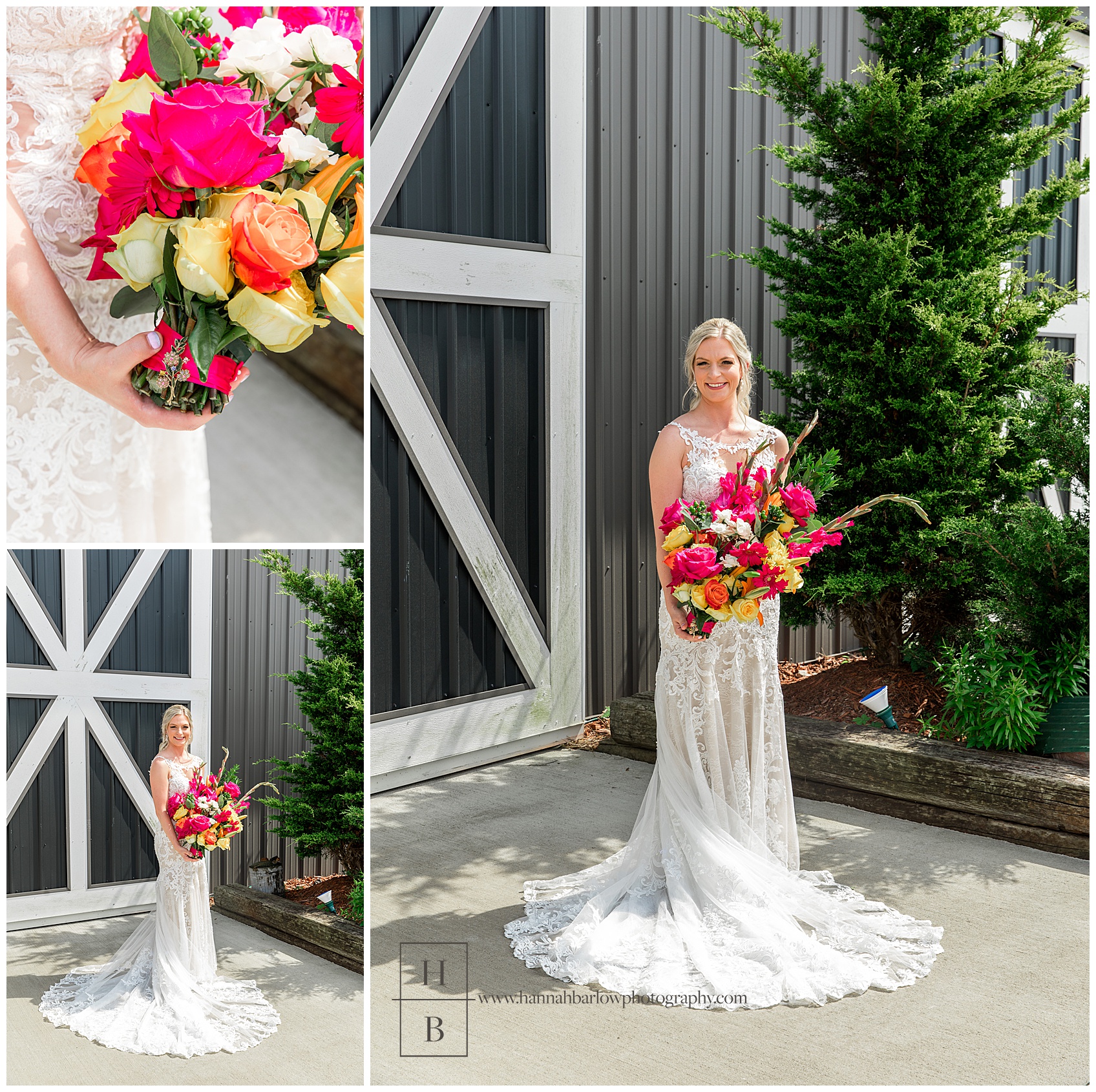 Bride with Vibrant Bouquet at The Barn on Enchanted Acres
