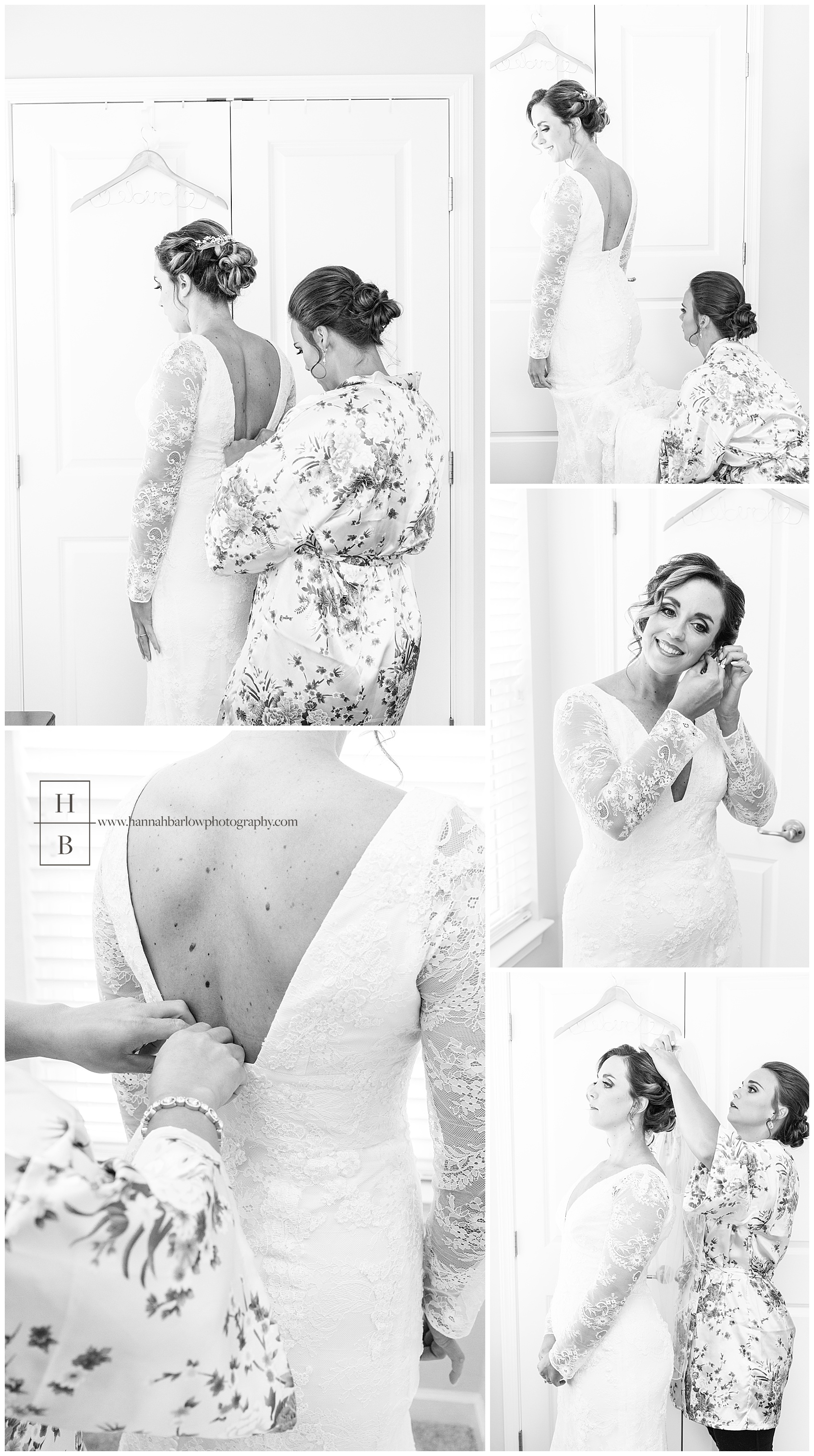 Black and White Photos of Bride Getting Ready