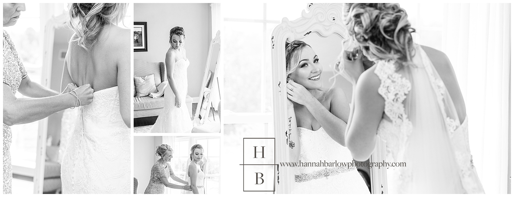 Black and White Photos of Bride Getting Ready at Heaven Sent Farms