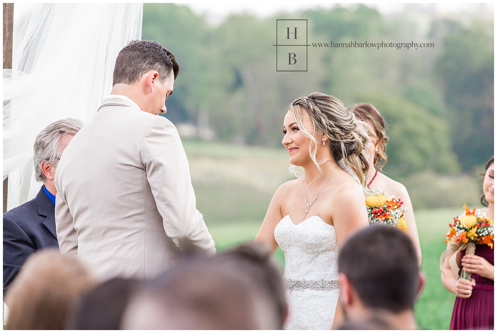 Bride Looking at Groom During Ceremony at Heaven Sent Farms