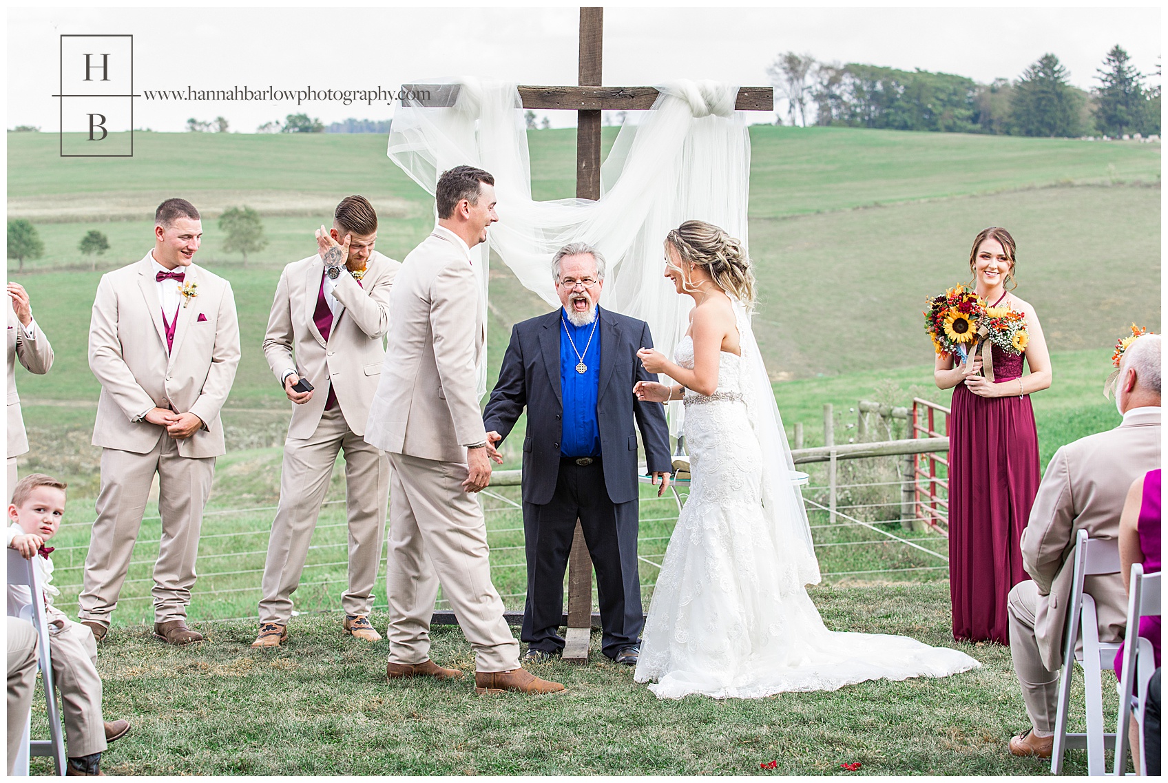 Bride and Groom Laughing at Heaven Sent Farms