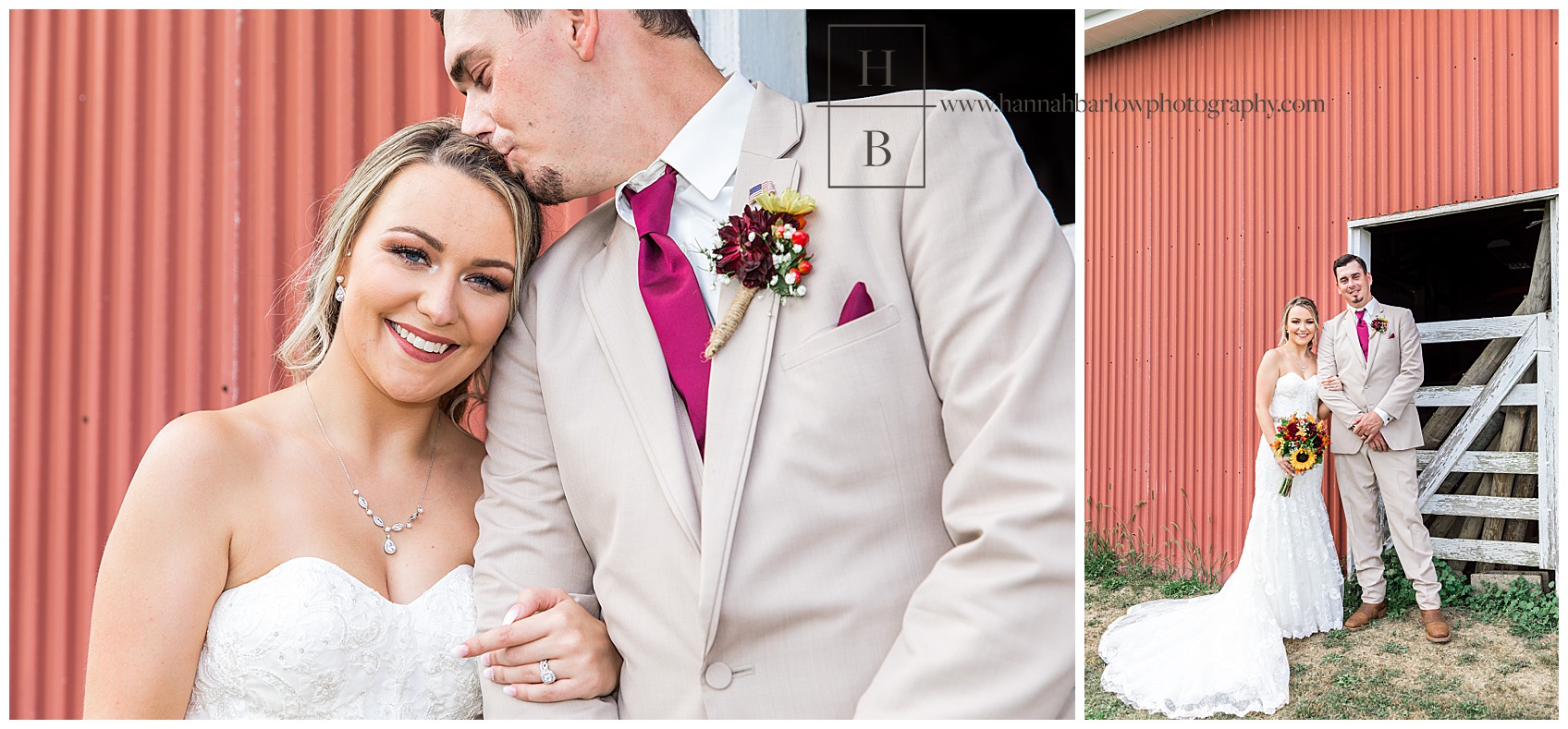 Wedding Photos in front of Barn at Heaven Sent Farms