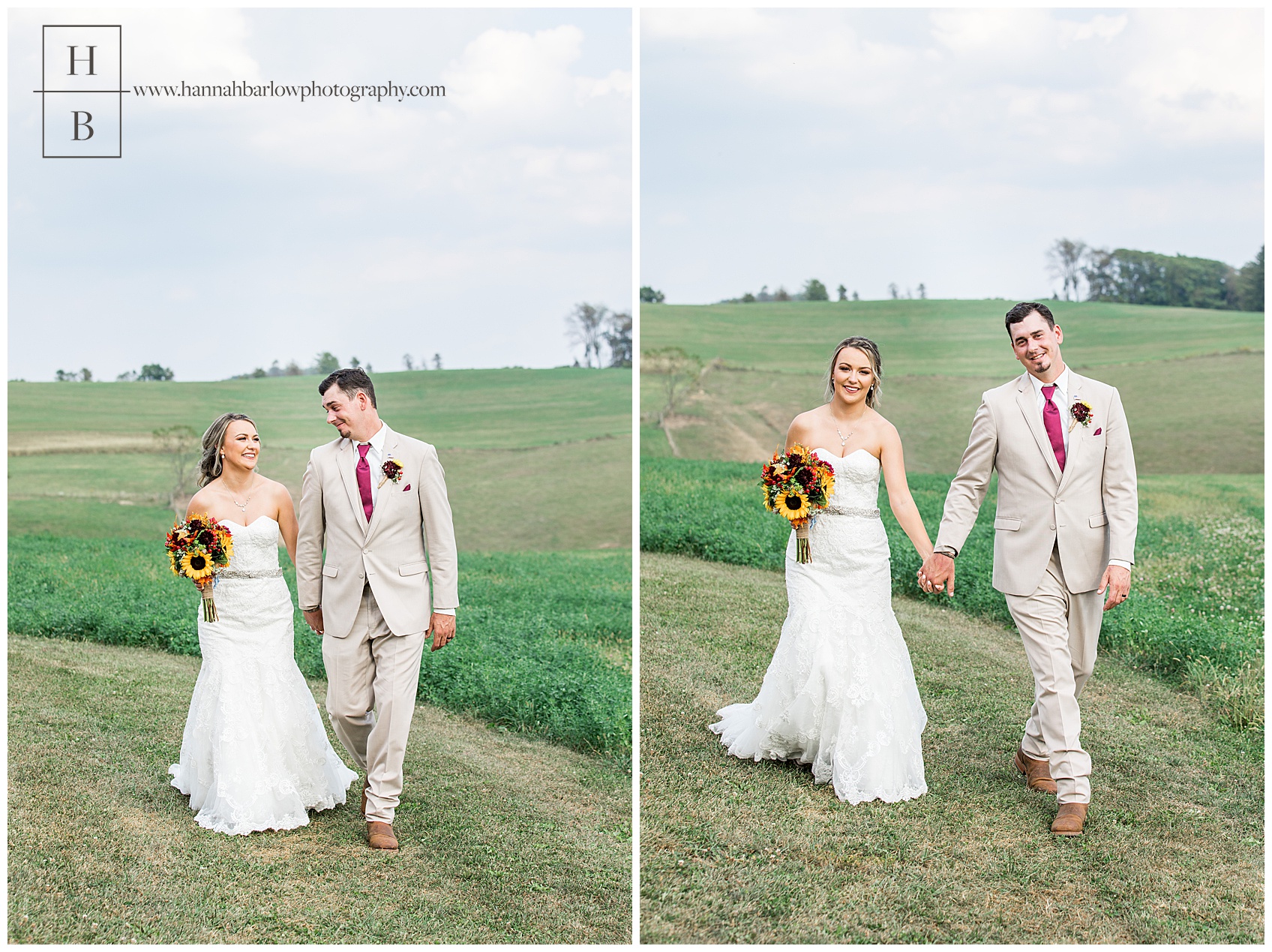 Bride and Groom Wedding Photos in Field at Heaven Sent Farms