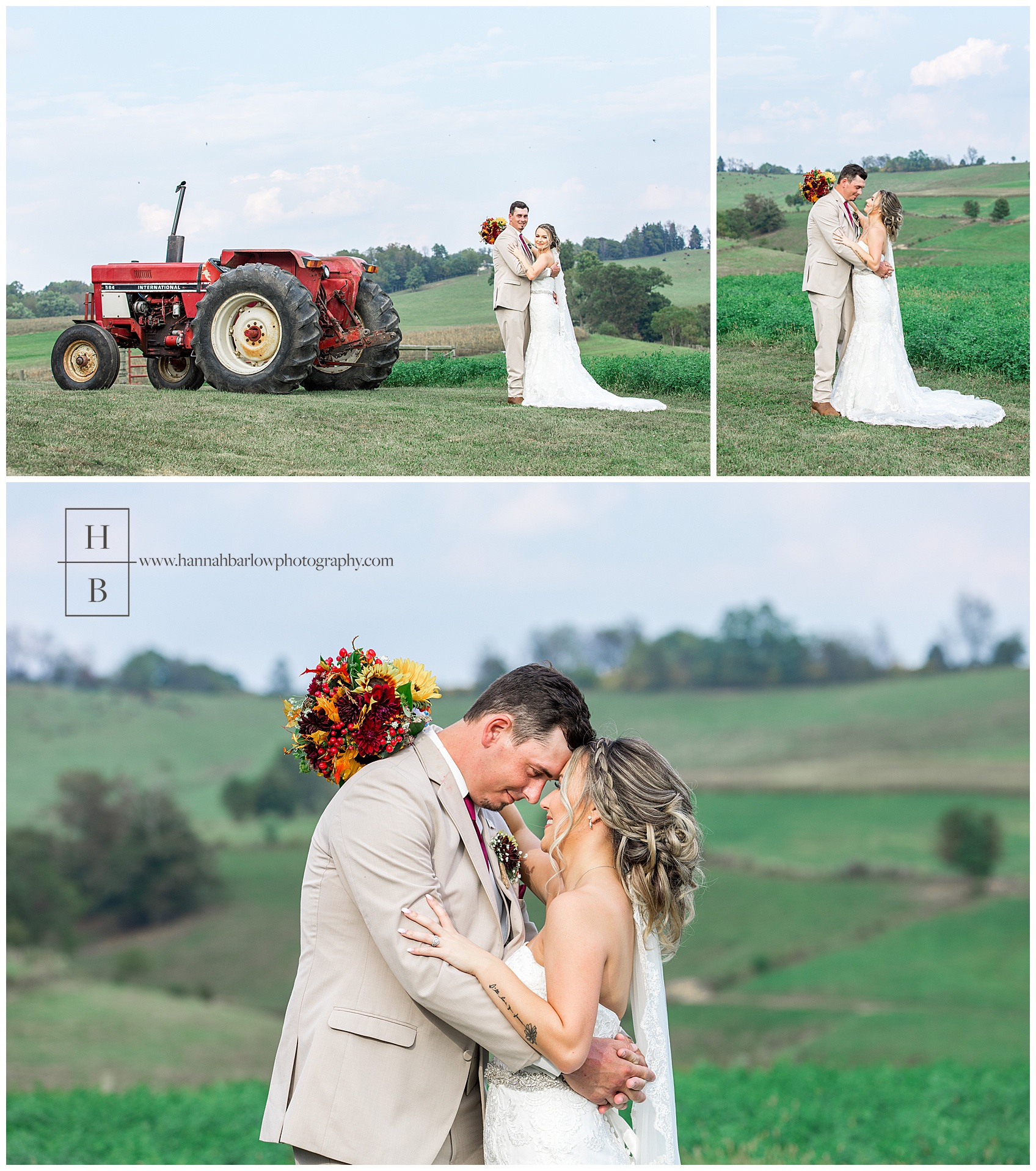Bride and Groom by Tractor at Heaven Sent Farms