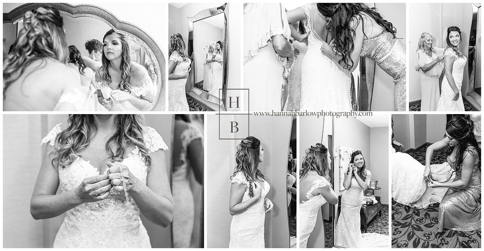 Black and White Photos of Bride Getting Ready at the Vineyards at Pine Lake
