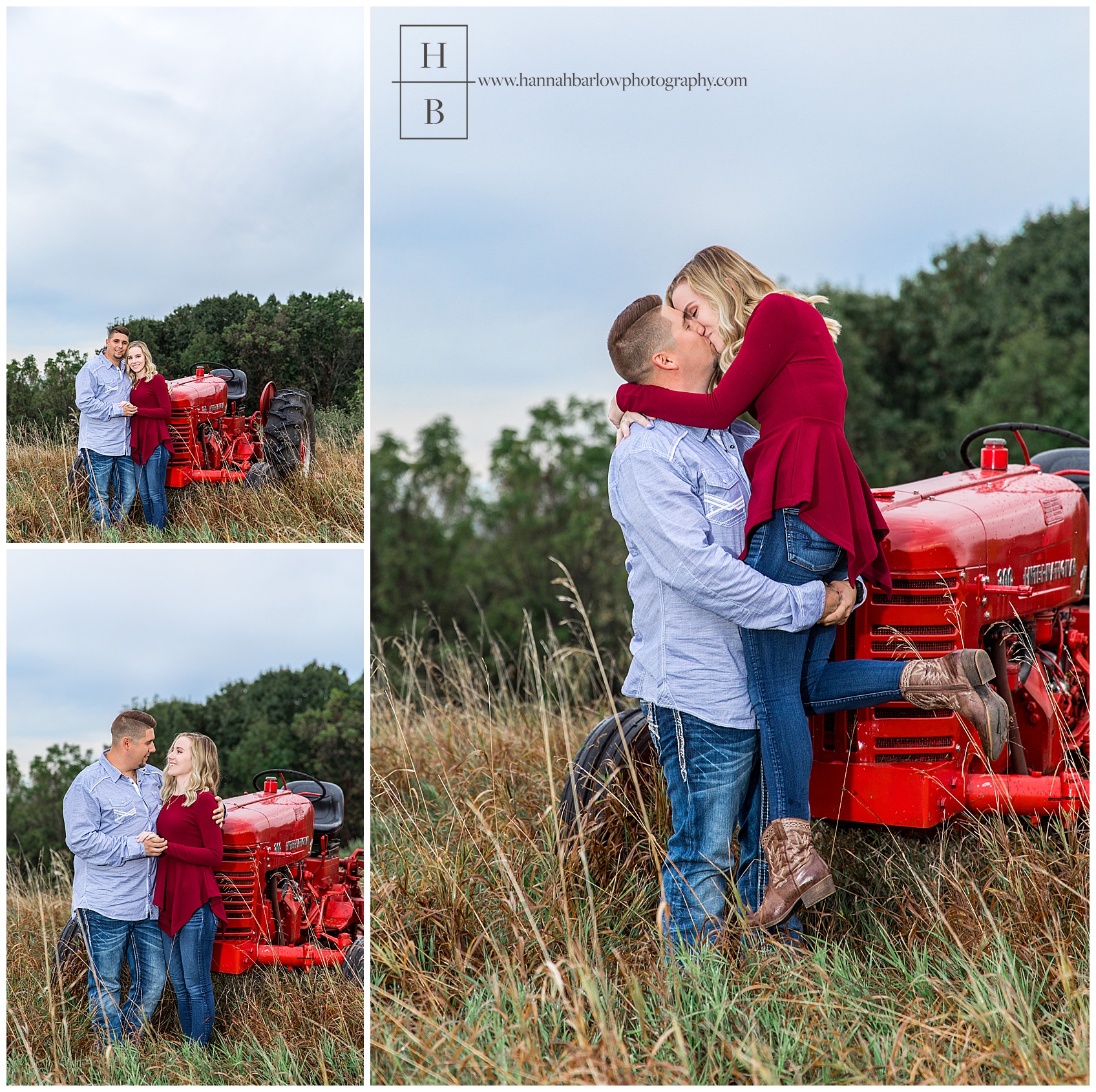 Farm Engagement Photos in Front of Tractor in Burgettstown