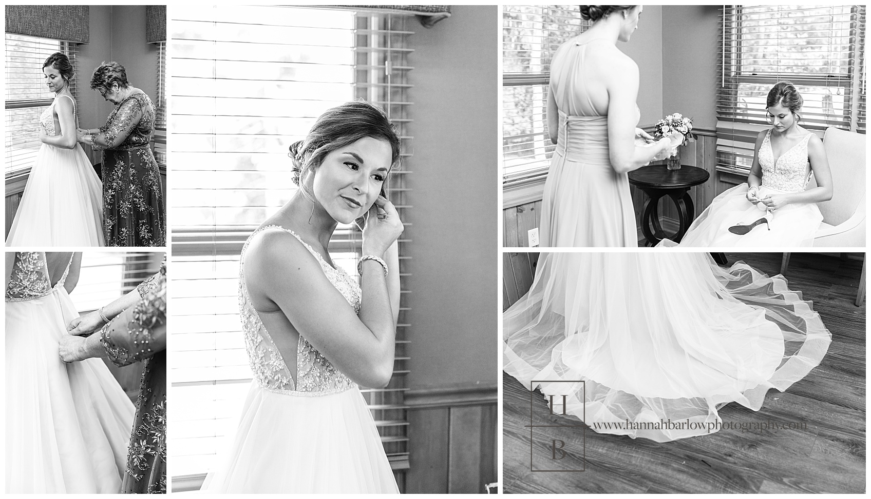 Black and White Photos of Bride Getting Ready