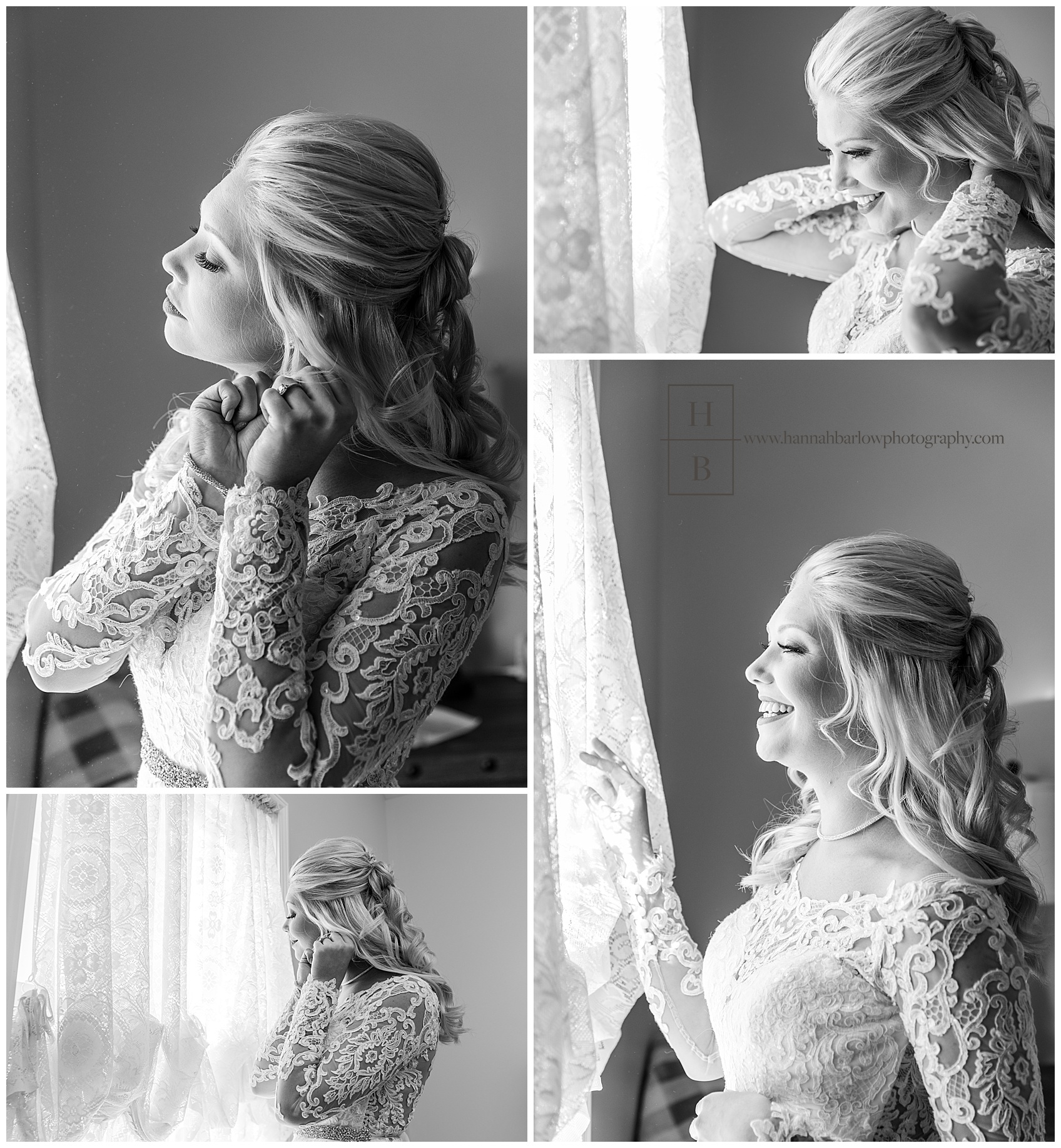 Black and White Photos of Bride by WIndow