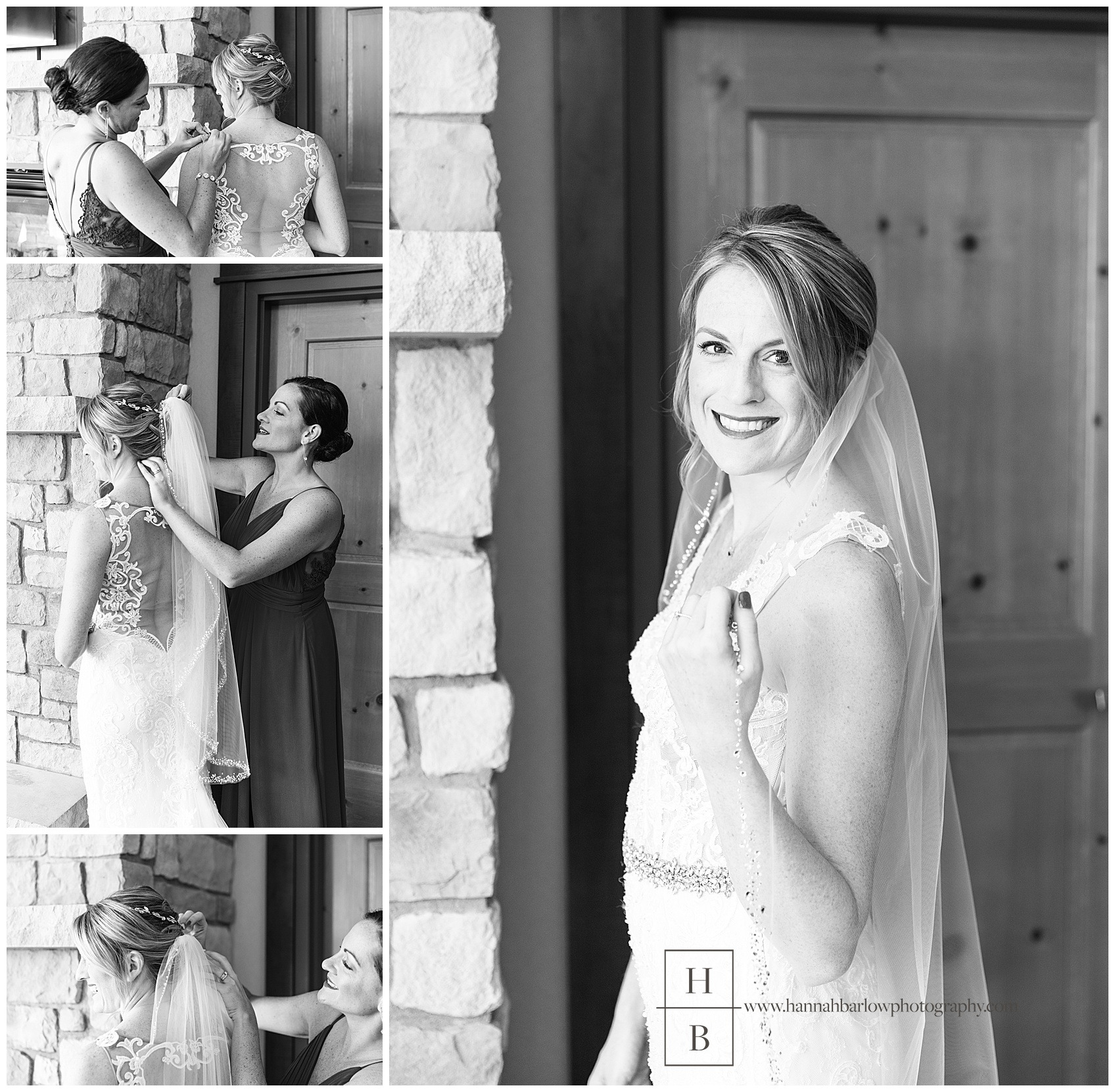 Black and White Bridal Photos of Getting Ready at Oglebay