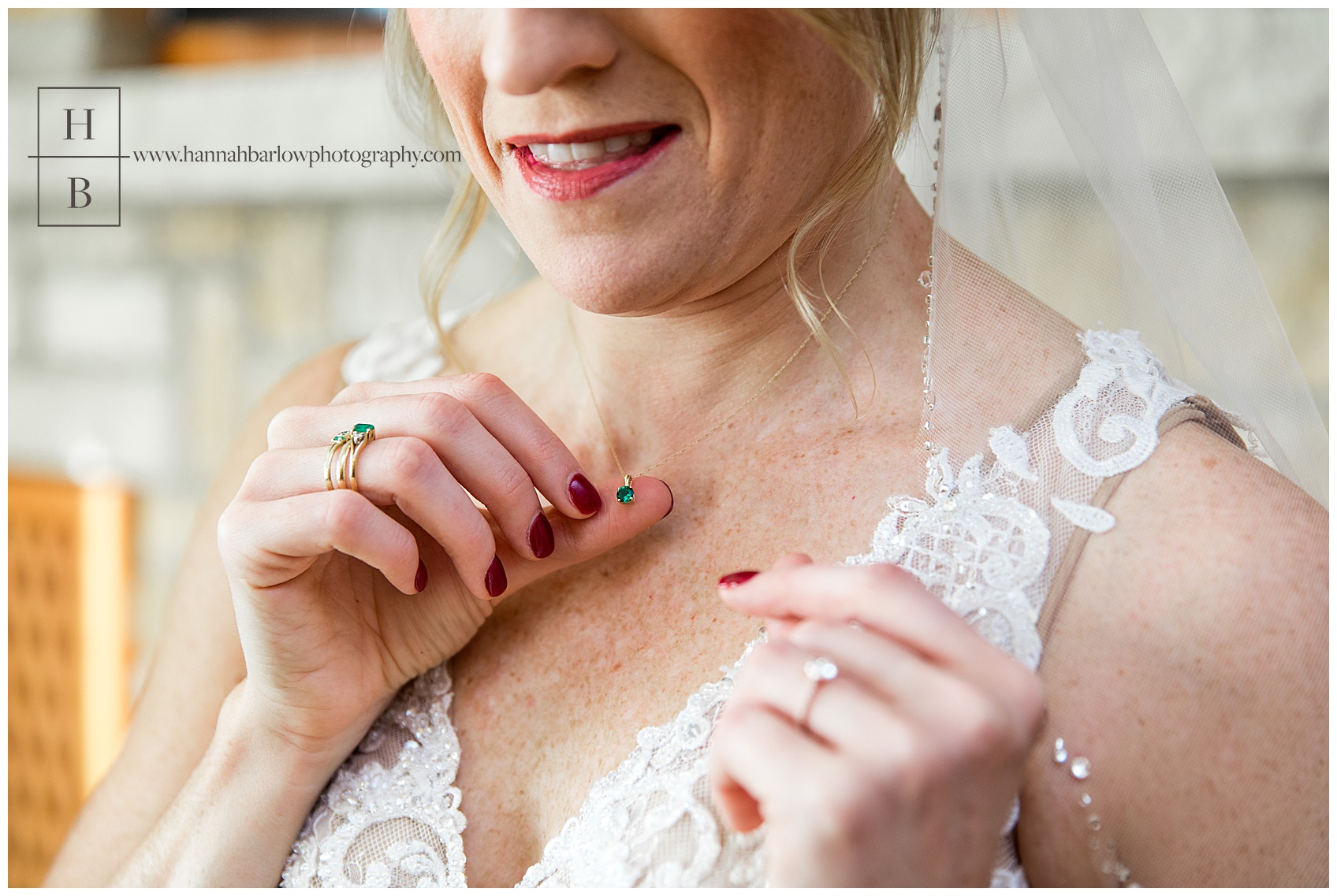 Bride Wearing Emerald Necklace at Oglebay