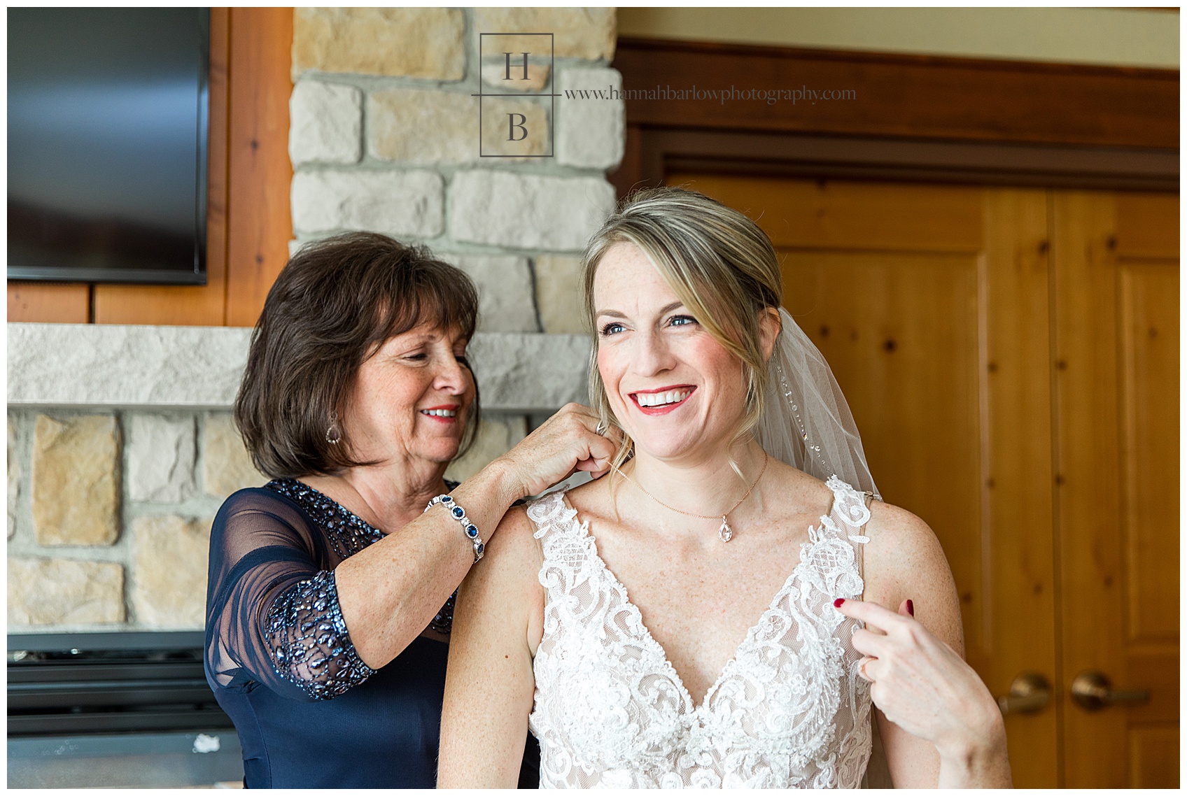 Mom and Bride Pulling Necklace On