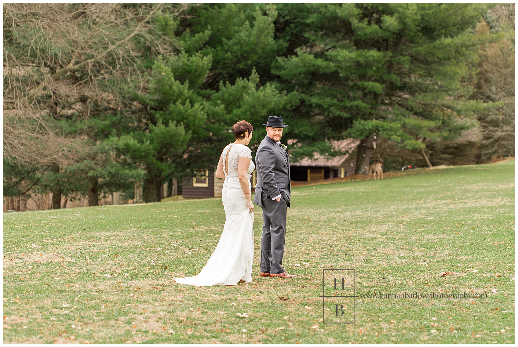 Bride and Groom Going First Look in Field at Oglebay