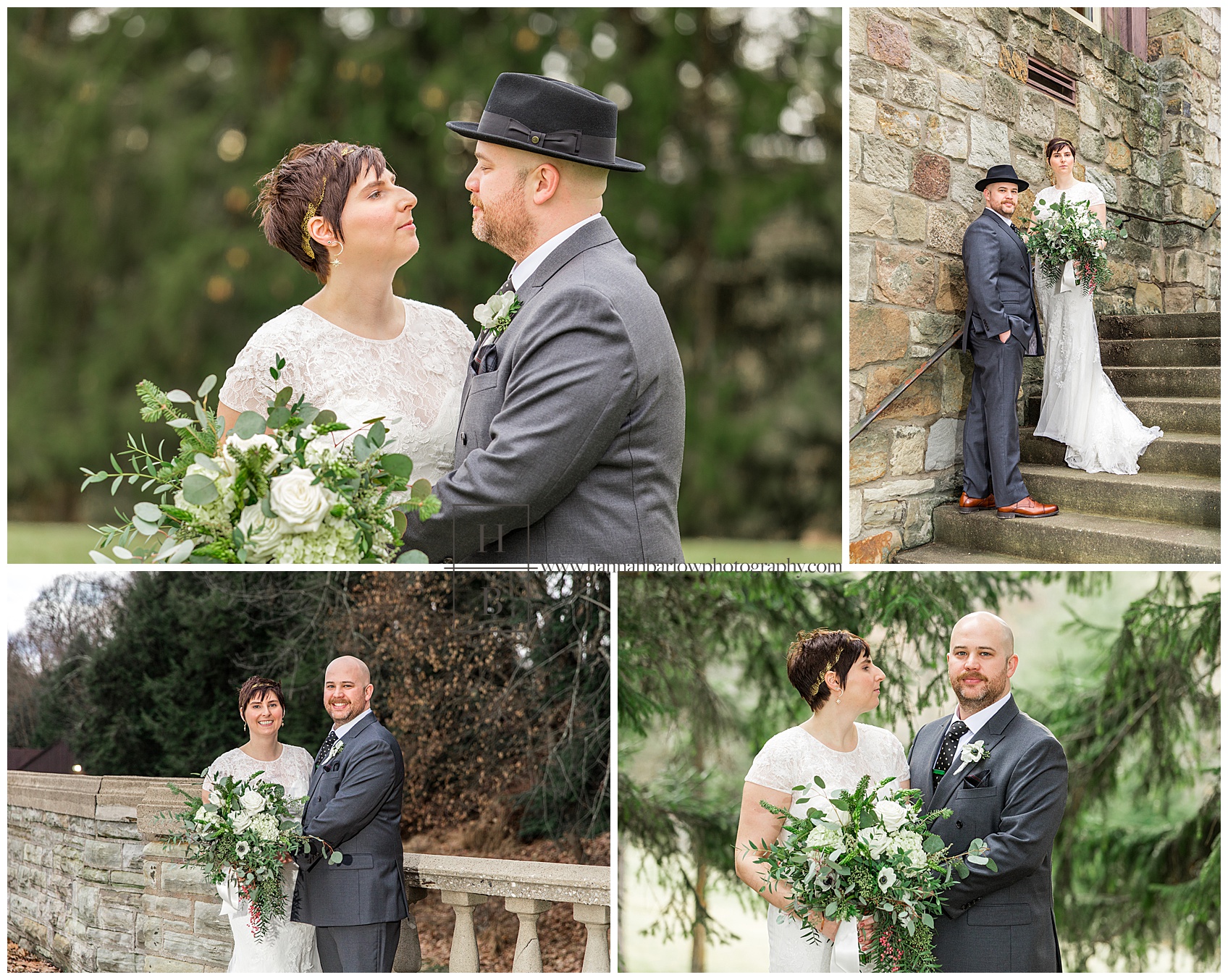 Oglebay Couple Wedding Photos with Evergreens