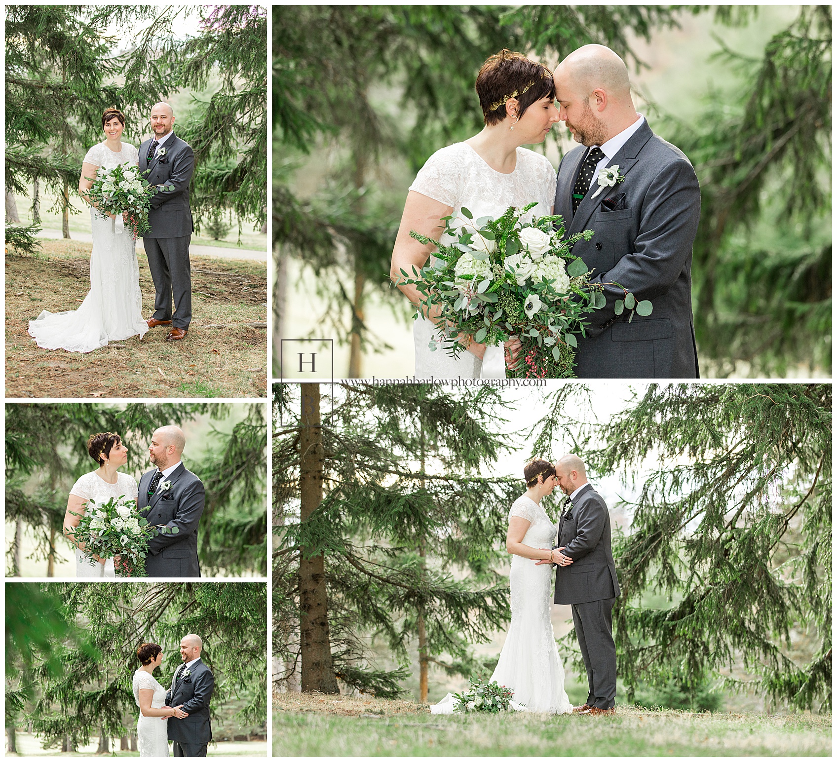 Bride and Groom Photos in Evergreens at Oglebay