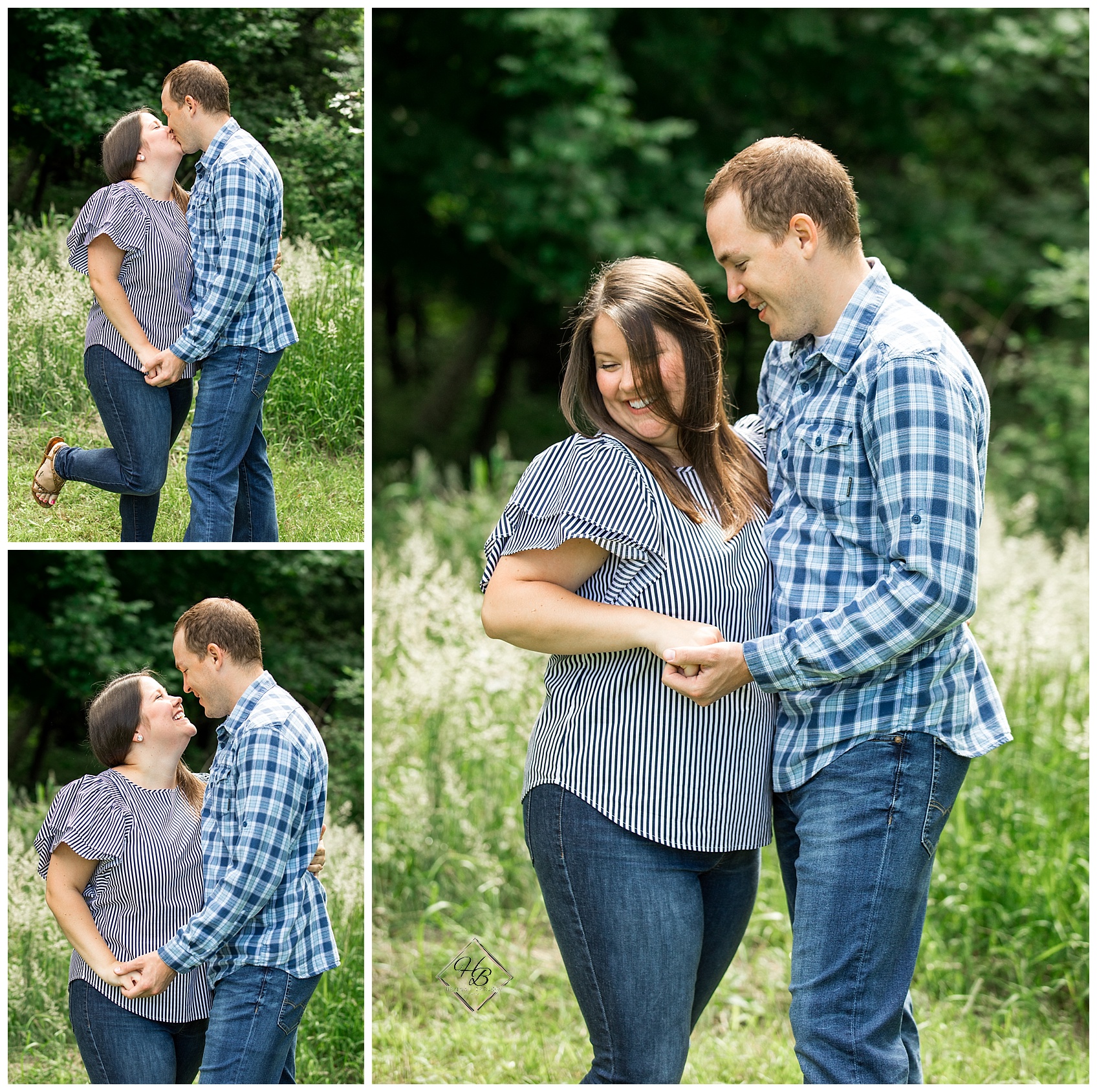Couple Posing in Field for Engagement Photos