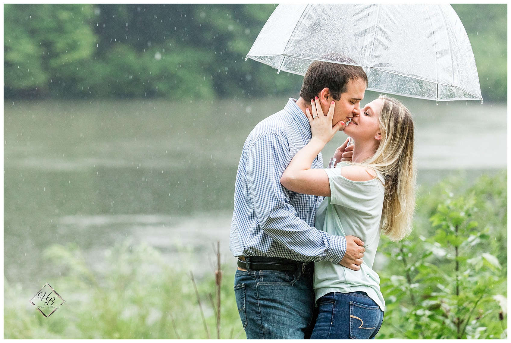 Rainy Engagement Photos under an Umbrella
