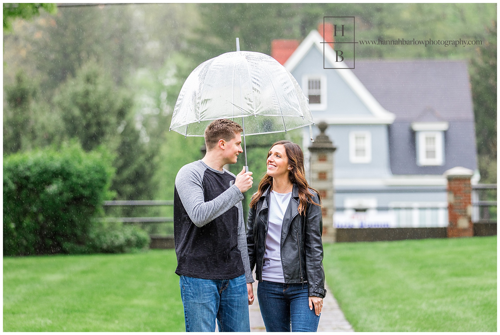 Couple Walking in the Rain for Engagement Photos in Wheeling WV