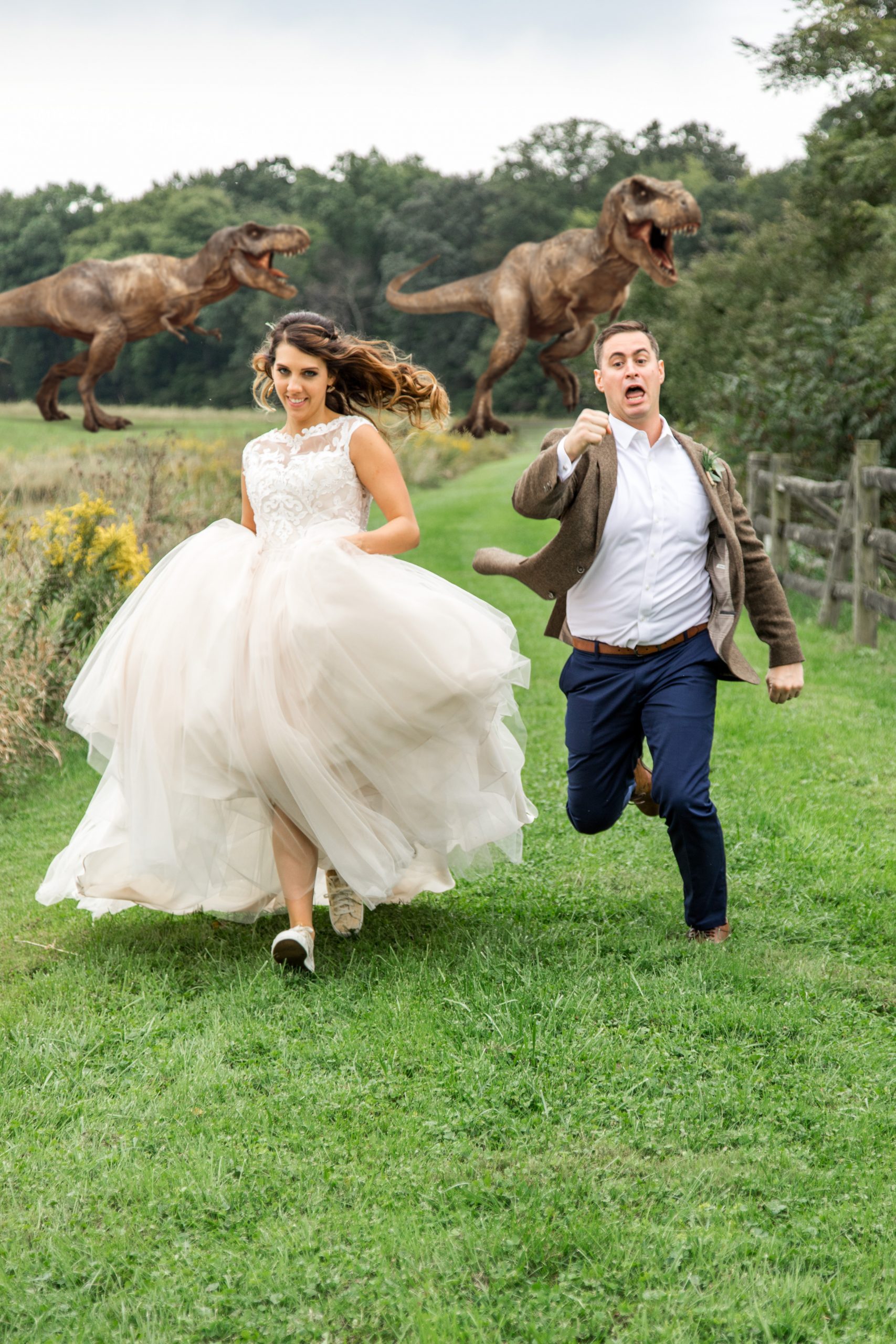 Bride and Groom Dinosaur Photo