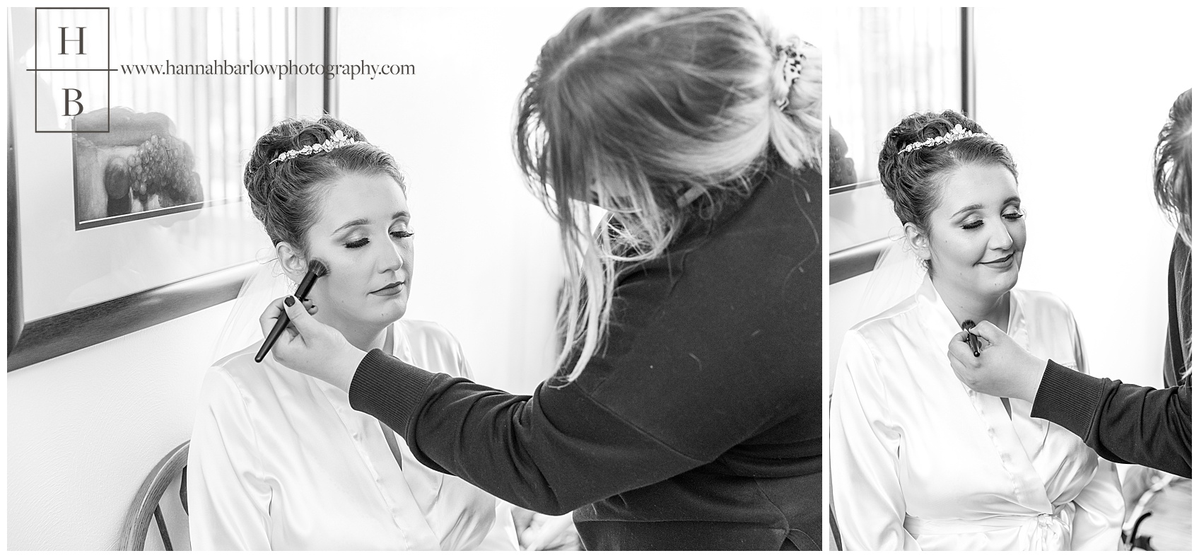 Weirton WV Black and White Photos of Bride Getting Makeup Done