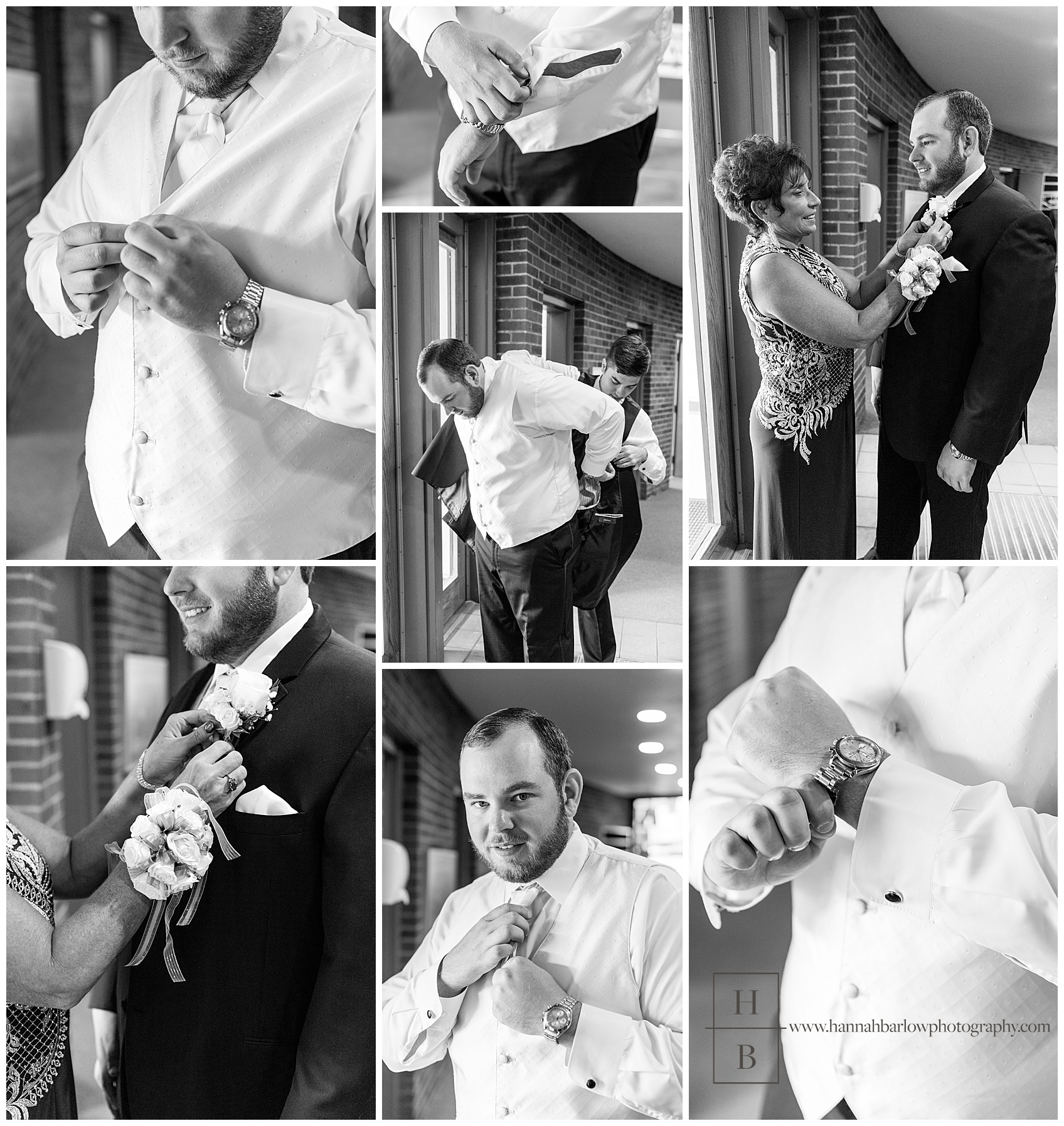 Black and White Photos of Groom Getting Ready St. Paul Church Weirton WV