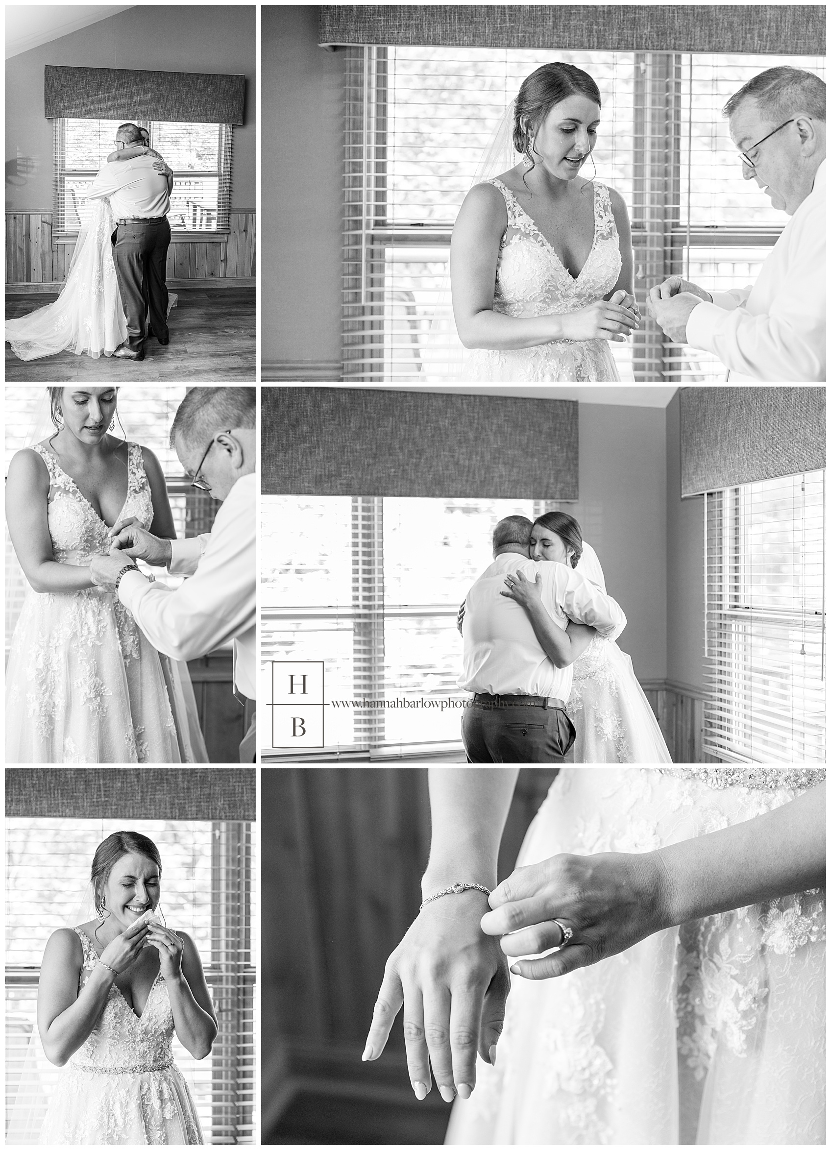 Black and White Photos of Bride and Father First Look