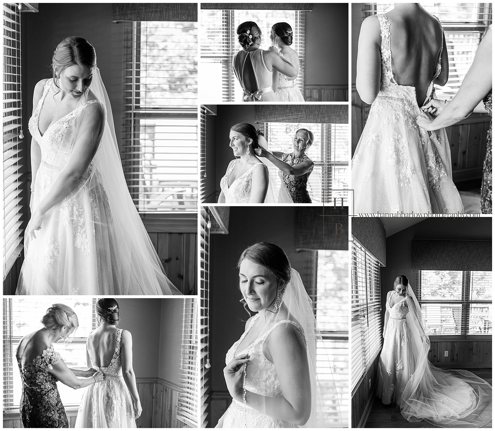 Black and White Photos of Bride Getting Ready in Oglebay Cabins