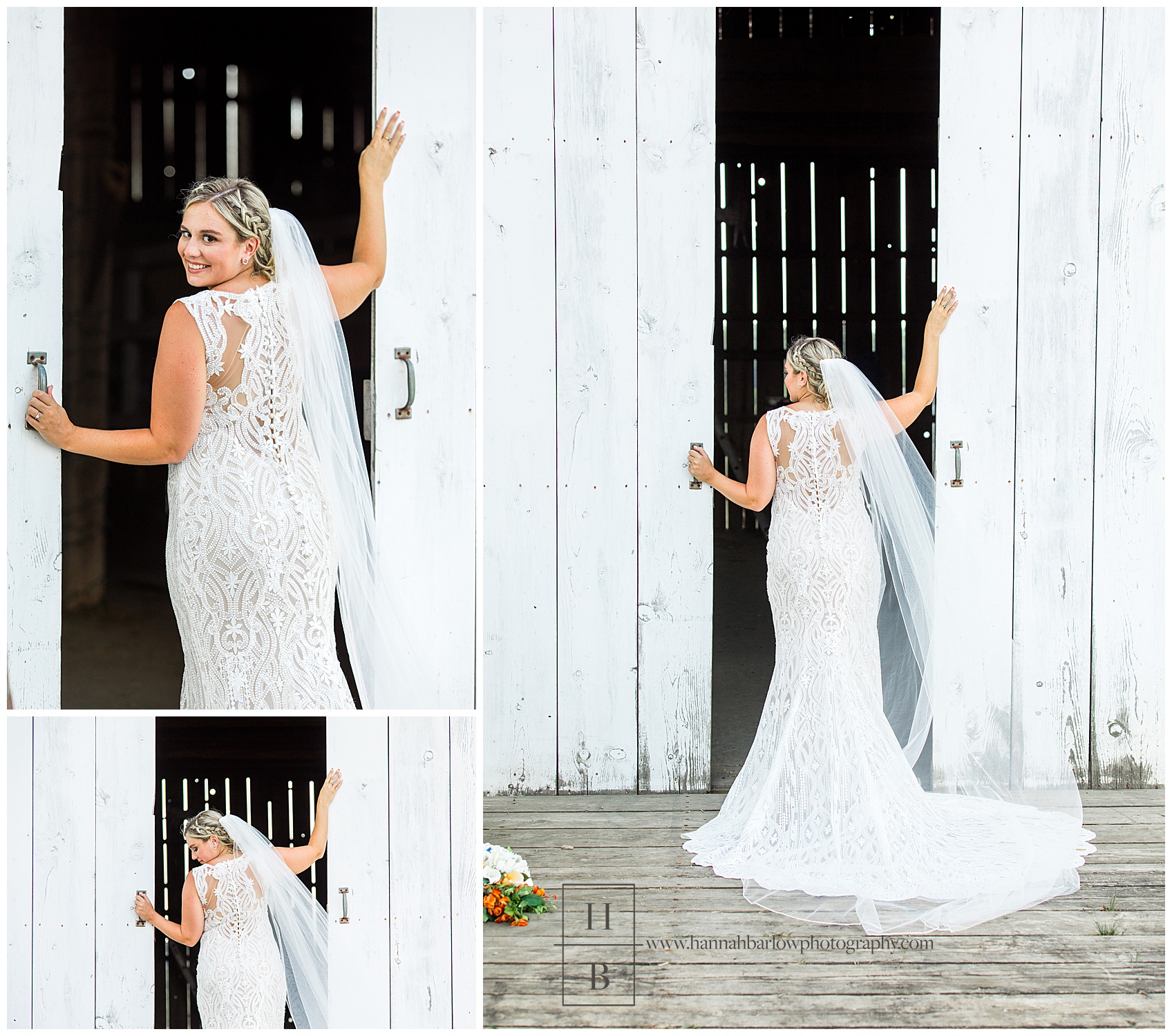 Bride in Front of Barn at Renshaw Farms