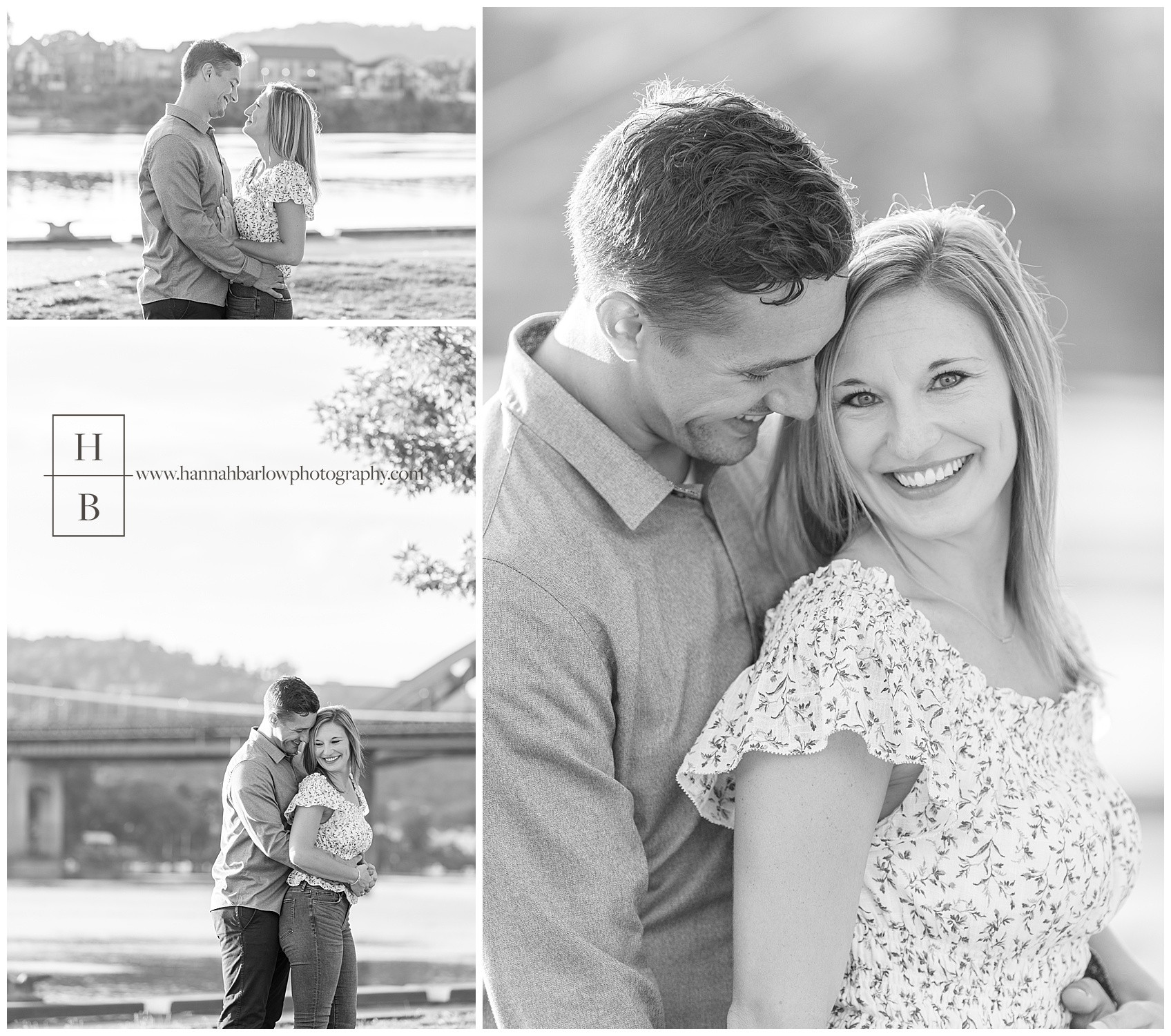 Black and White Engagement Photos at Wheeling Waterfront