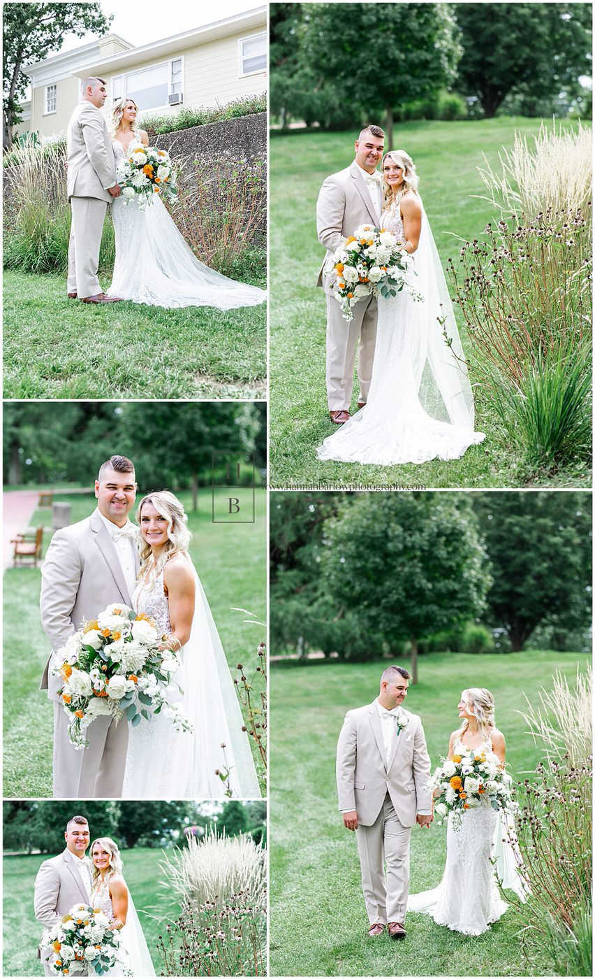 Bride and Groom Formal Photos with Grass Behind Oglebay Mansion