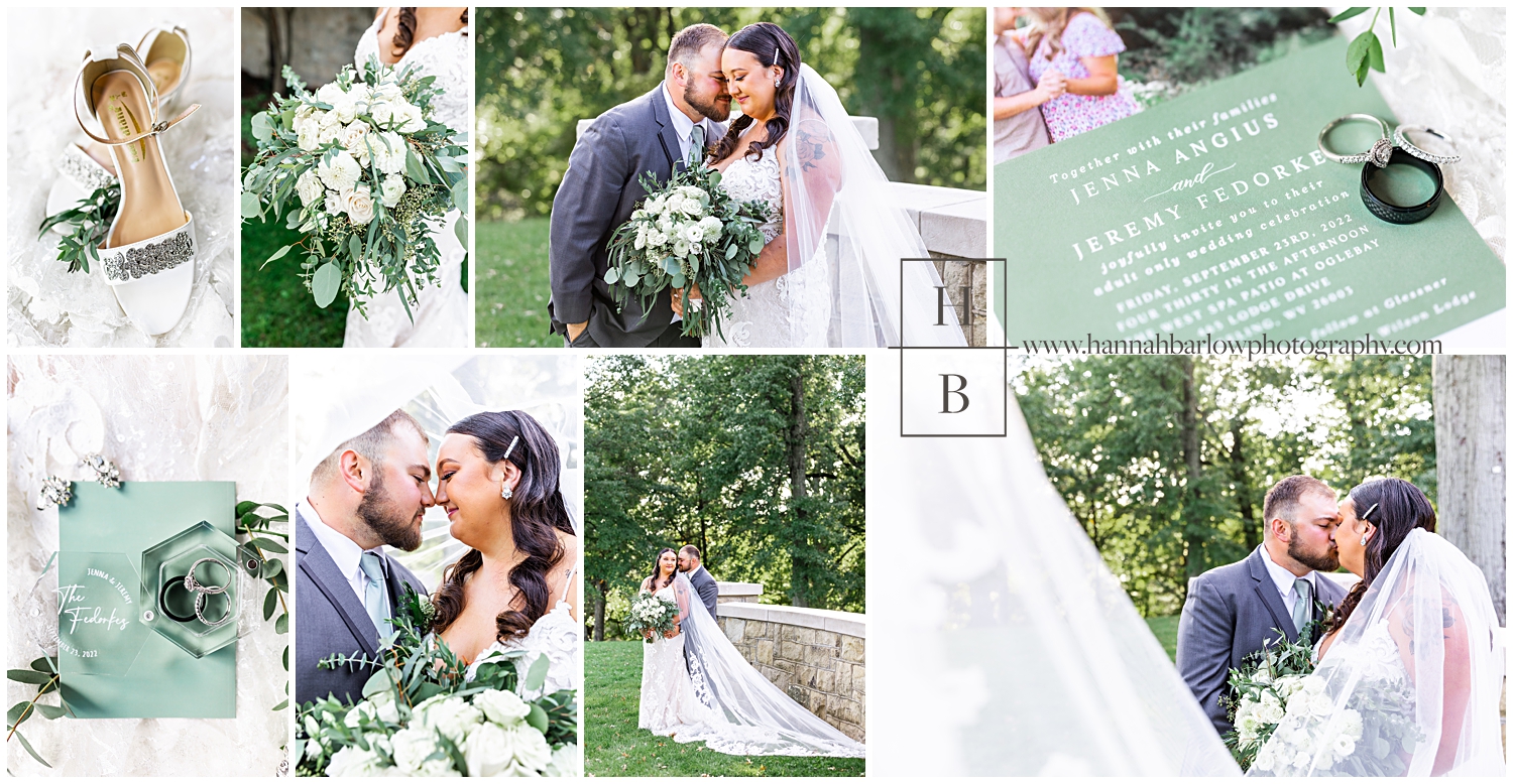 Collage of Oglebay Wedding Photos w/ Sage Green Details