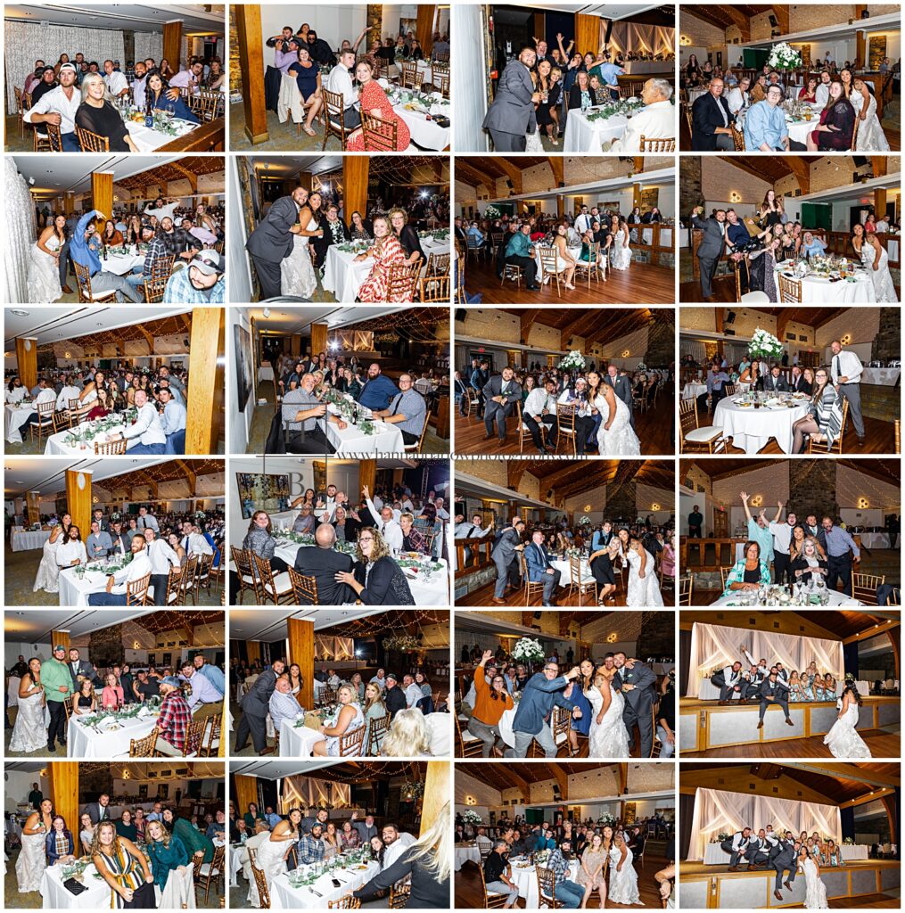Collage of Wedding Reception Guests during Table Race