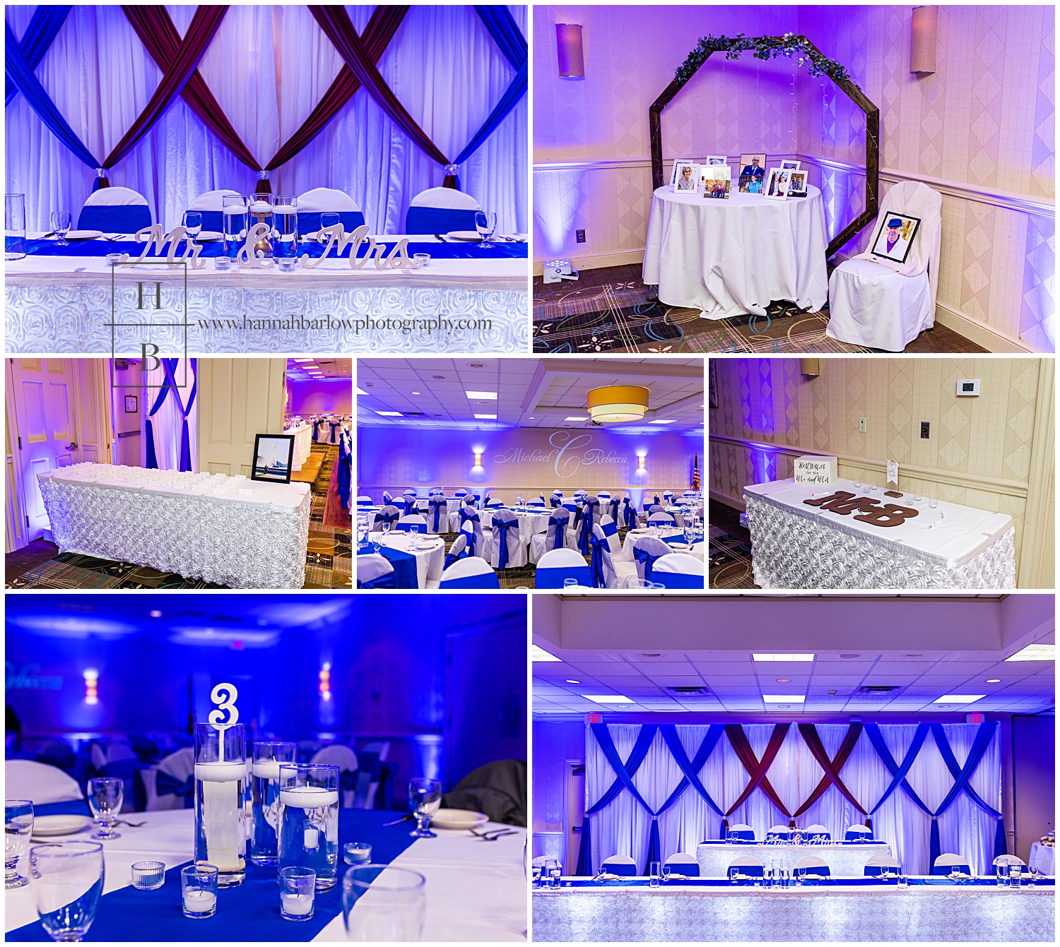 Blue Wedding Reception Details at the Weirton Holiday Inn