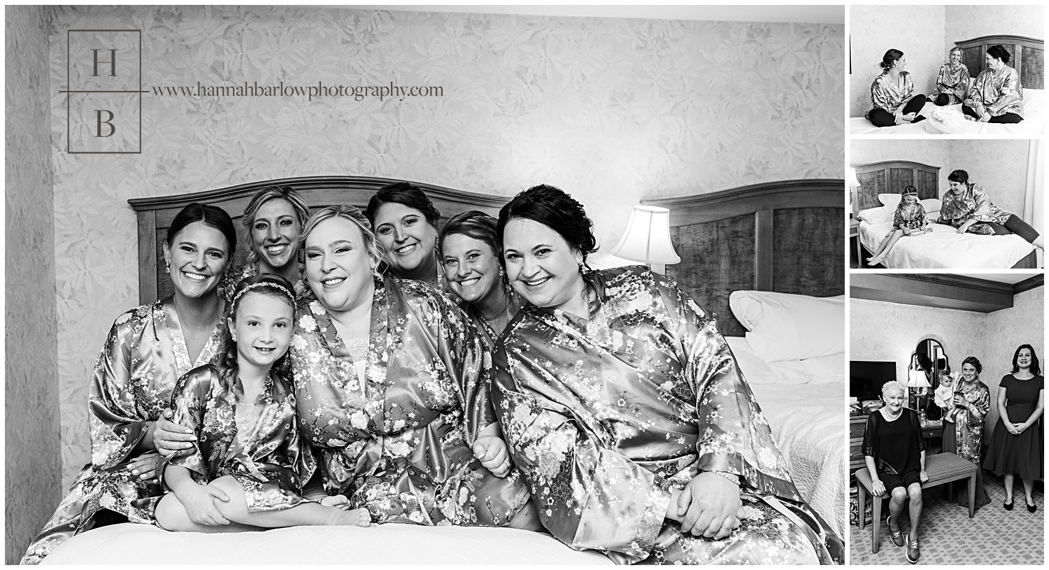 Black and White Photos of Bridesmaids in Robes