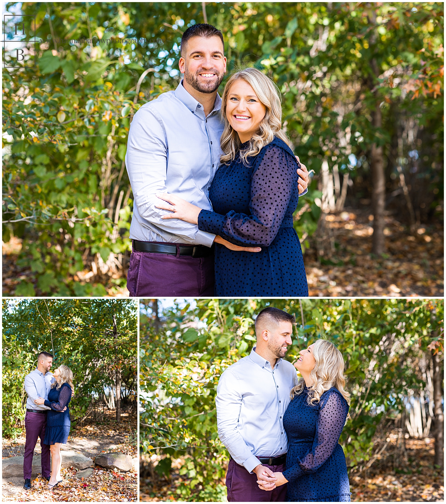 Couple in Blue Semi Formal Outfits Posing for Engagement Photos