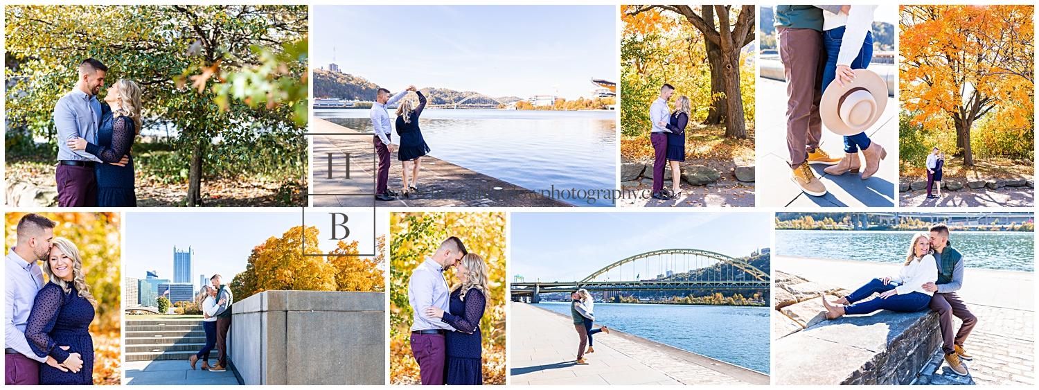 Collage of Fall Engagement Photos at Point State Park