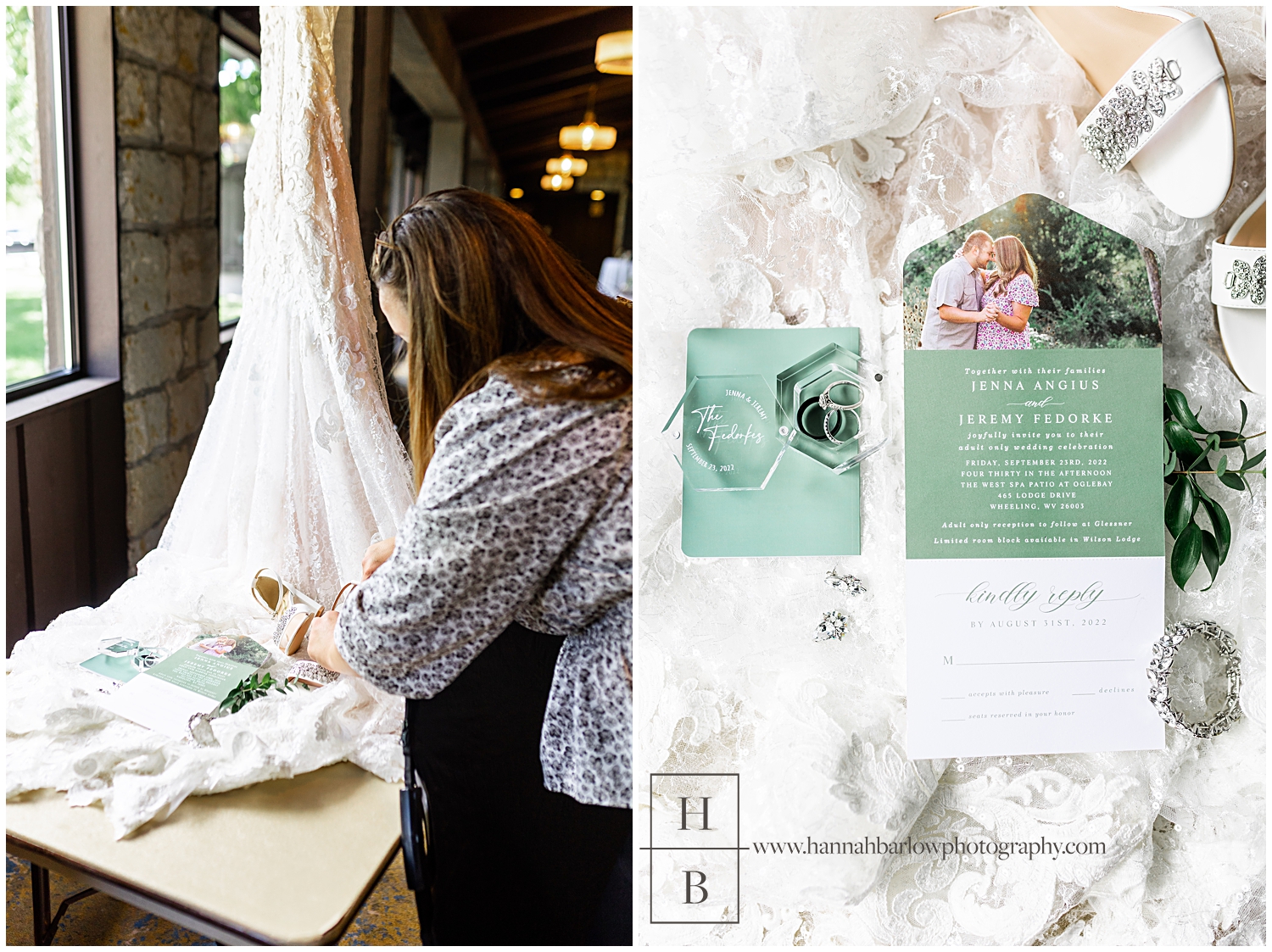 Behind the scenes photo of bridal details and invitation
