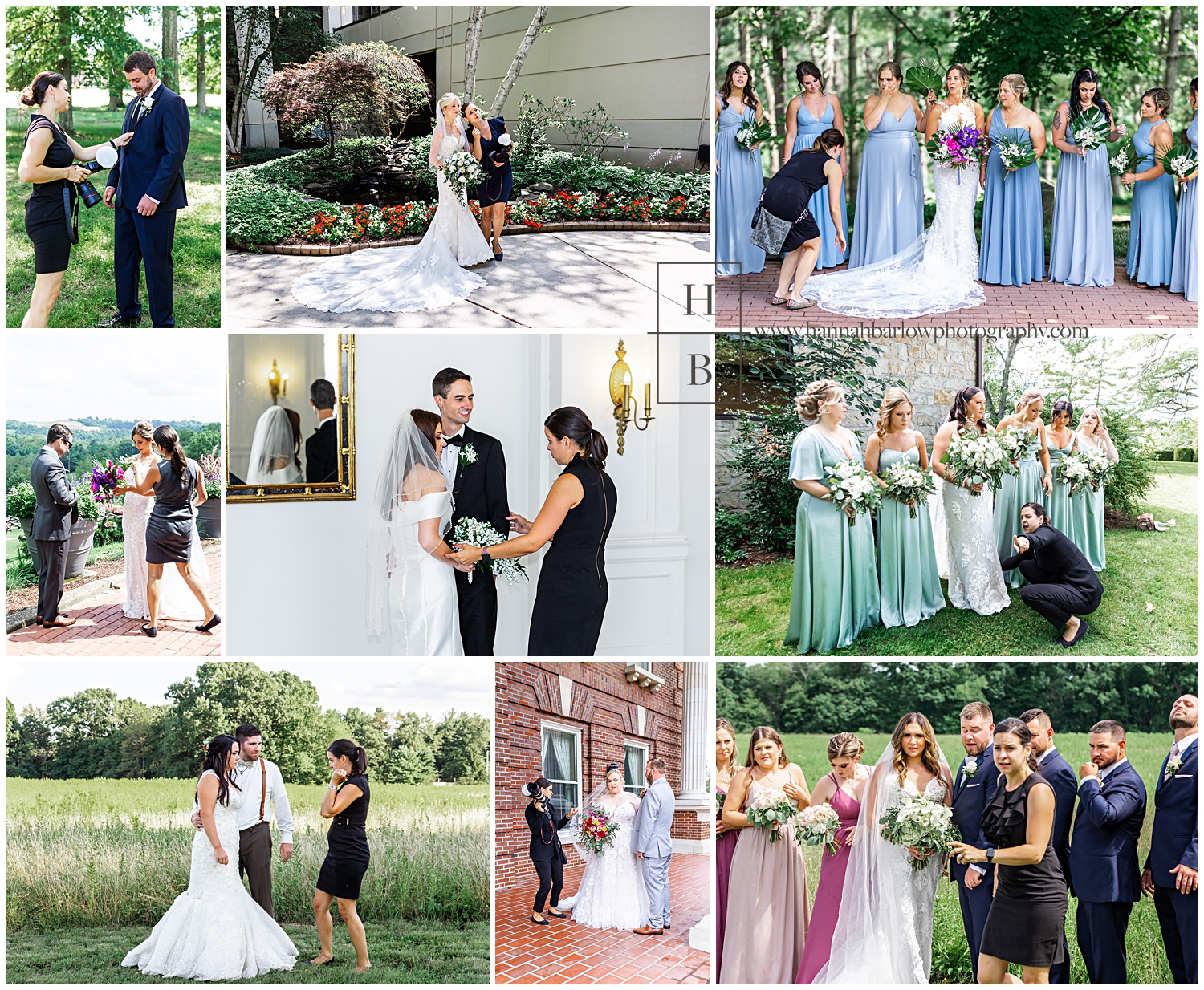 Wedding photography collage of wedding photographer directing couples.