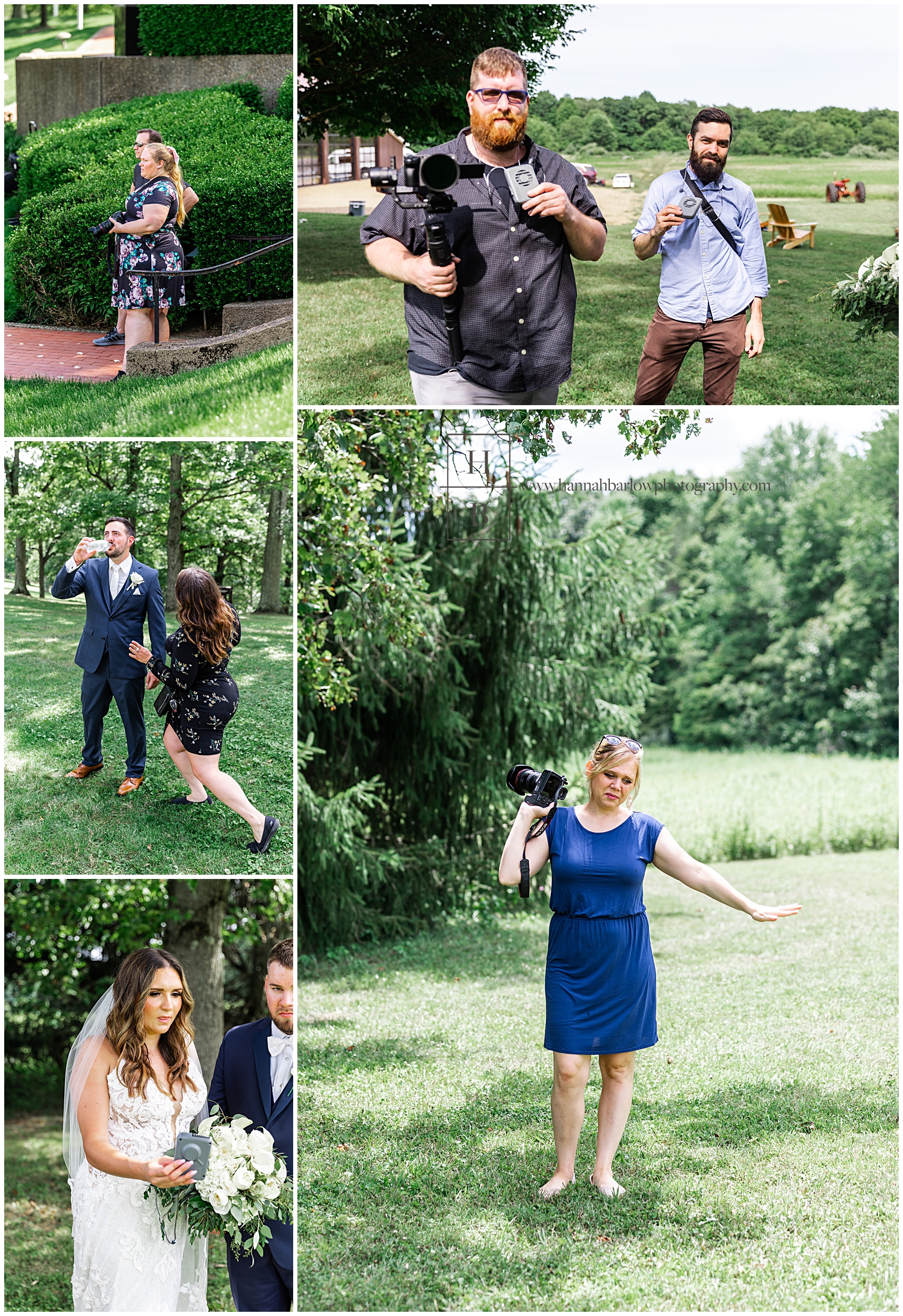 Collage of wedding vendors and couples making funny faces.
