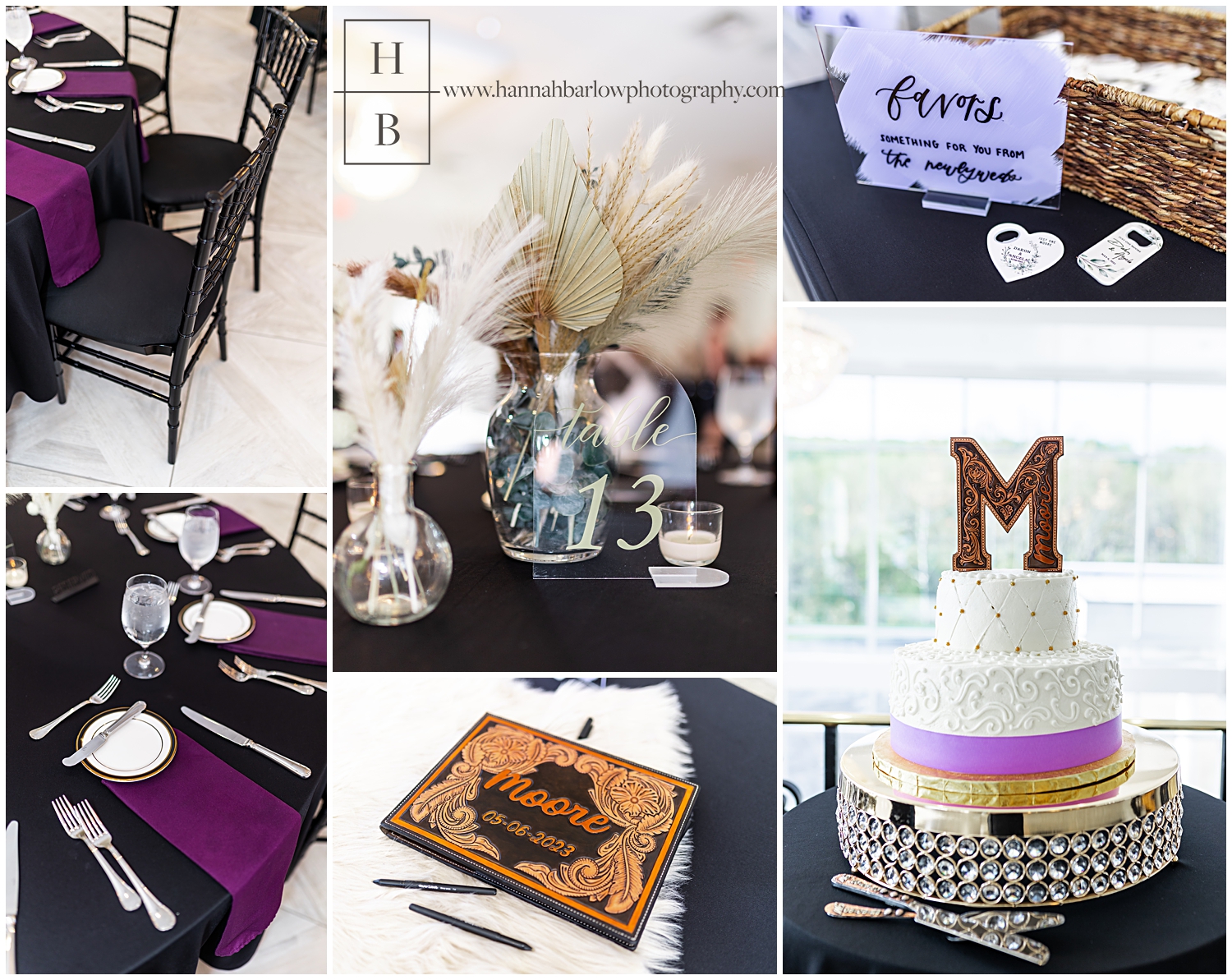 Black and purple wedding details at the Willows of PA.