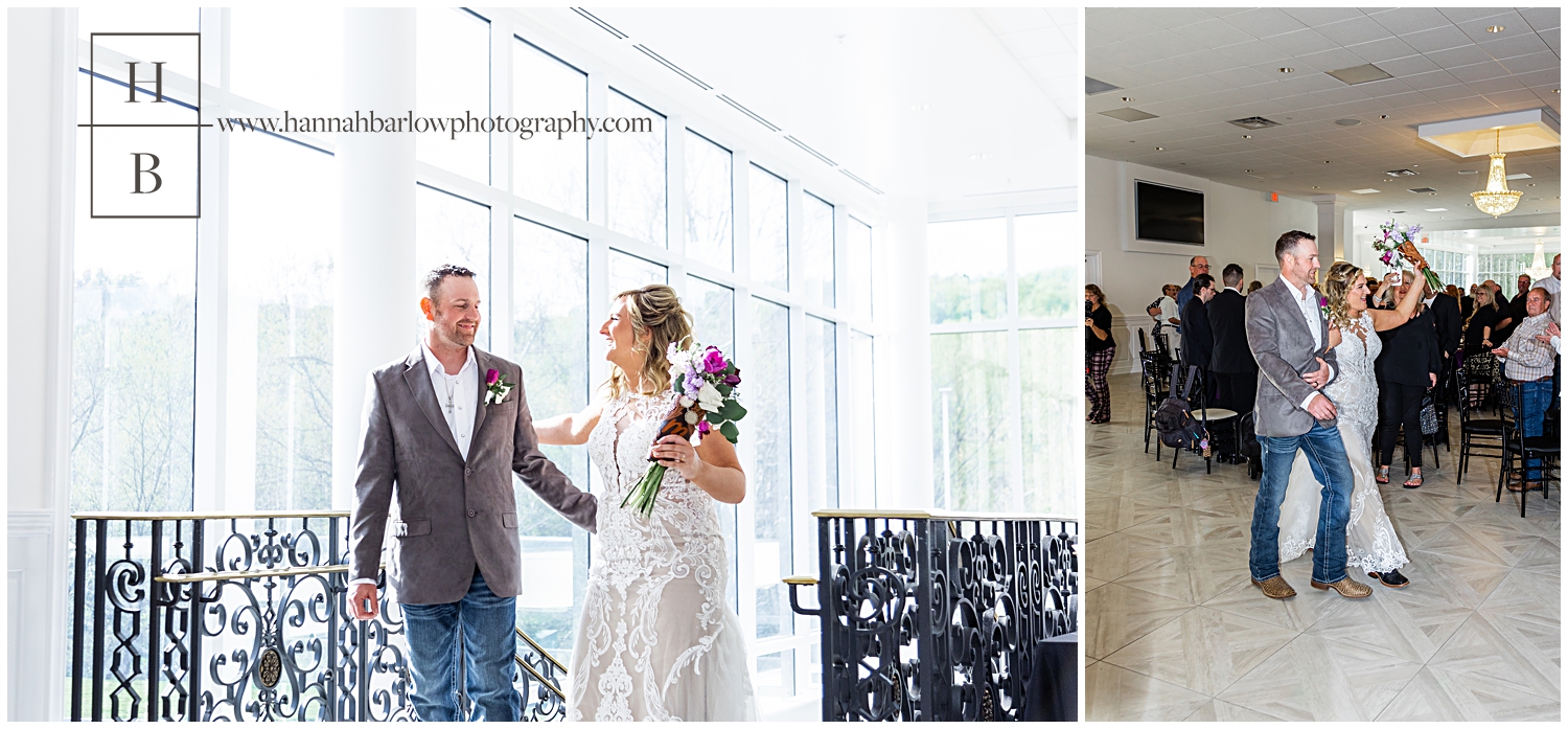 Photo of bride and groom being announced and entering reception at Willows of PA.