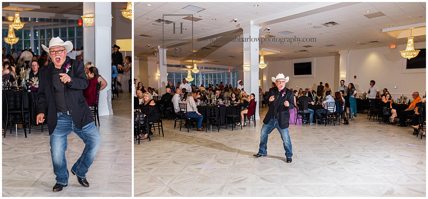 Man in cowboy hat starts open dancing on dance floor at the Willows of PA.